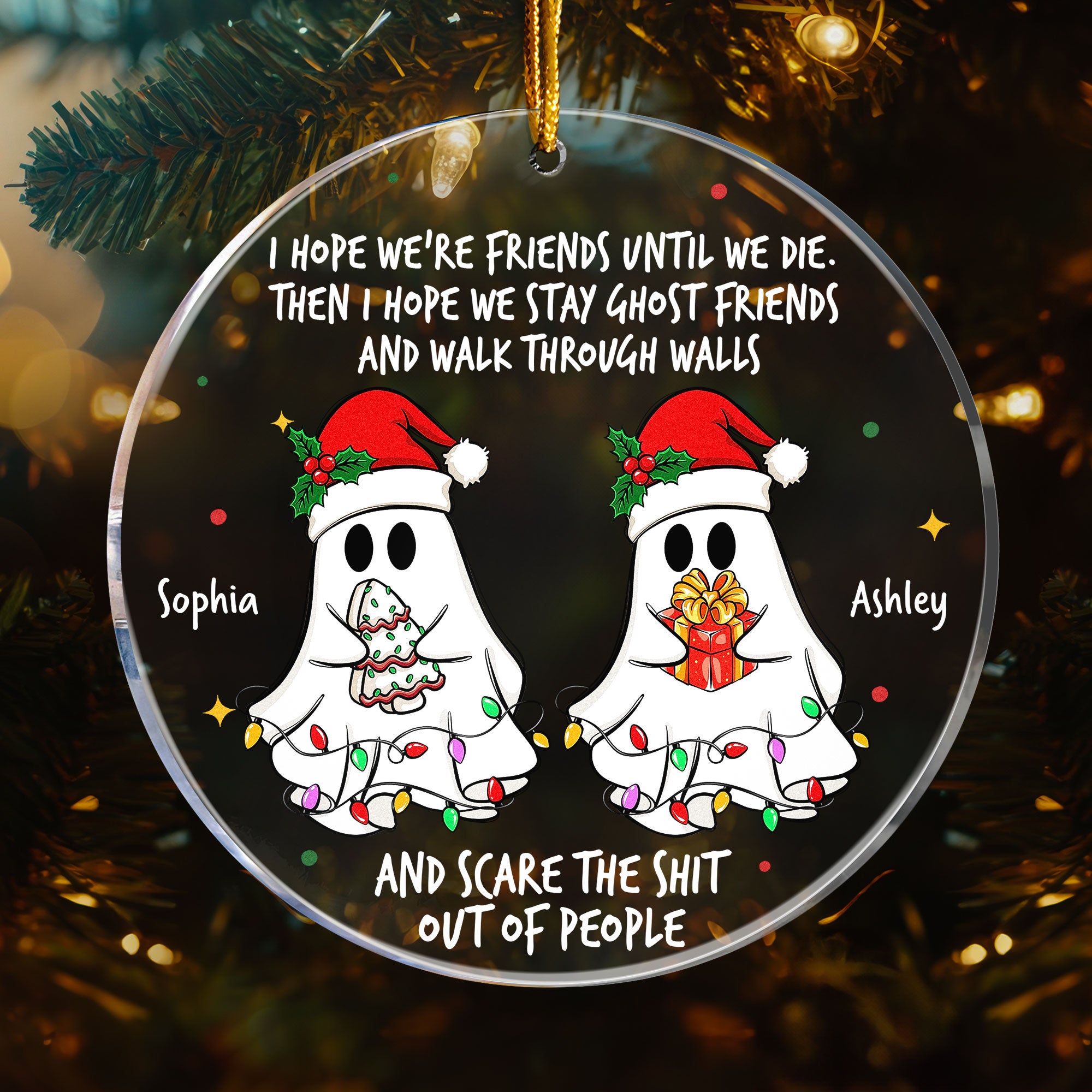 Ghost Friends Funny - Personalized Acrylic Ornament - Gift For Friend, Halloween Ornament