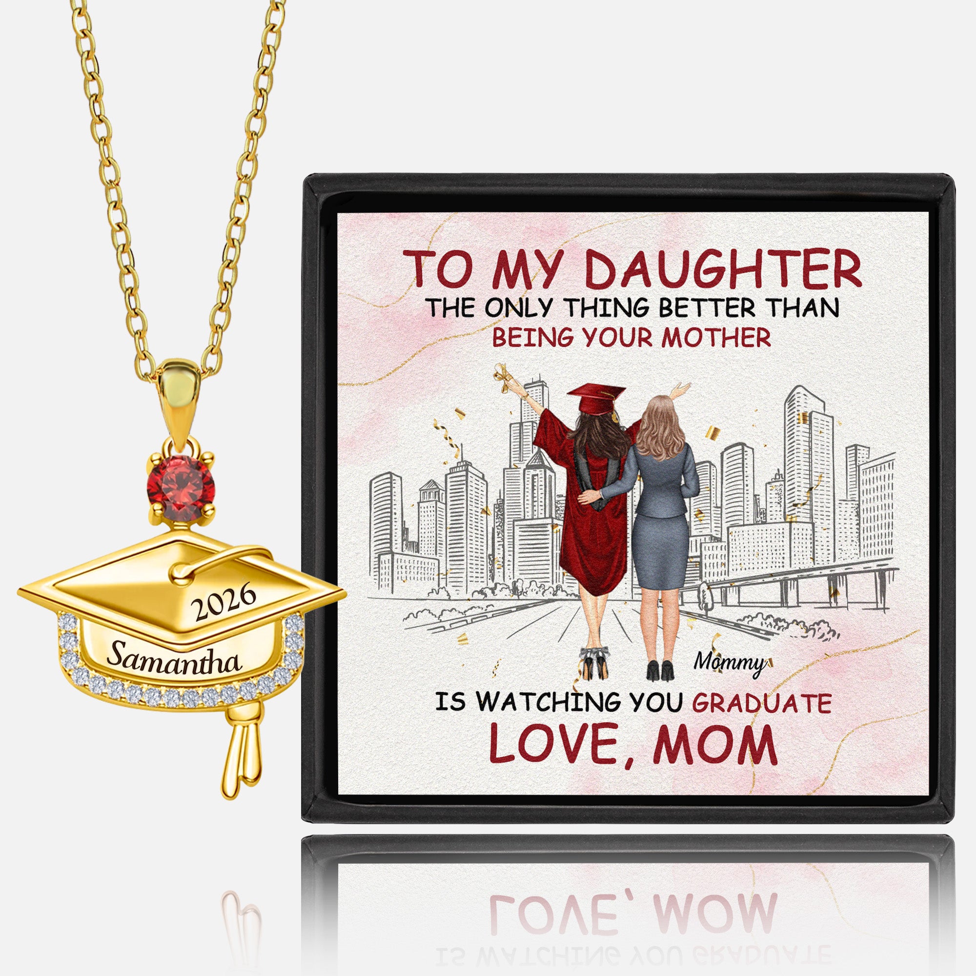 Gift For Daughter - Personalized Graduation Cap Pendant Necklace With Birthstone