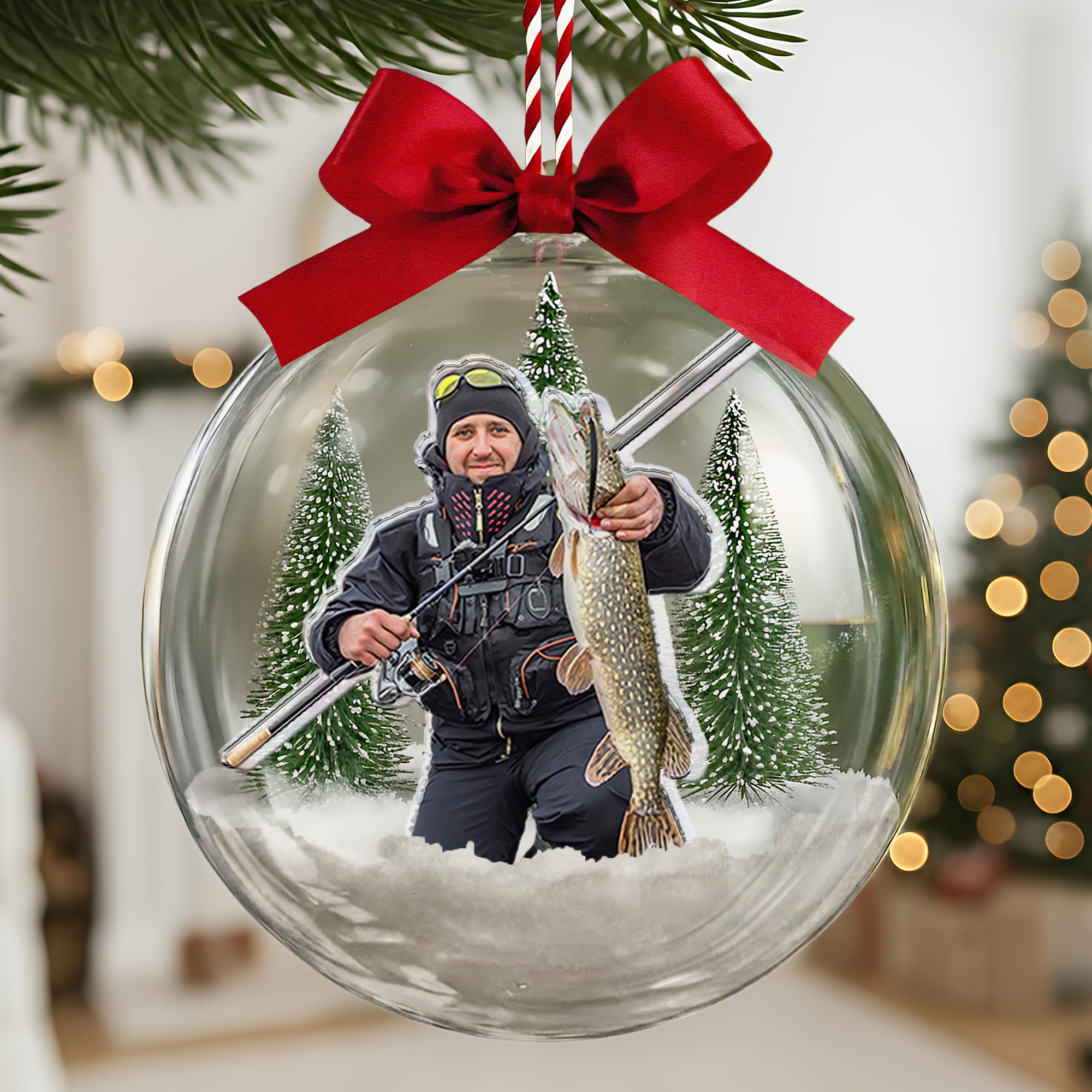 Gift For Fishing Lovers - Personalized Christmas Ball Photo Ornament