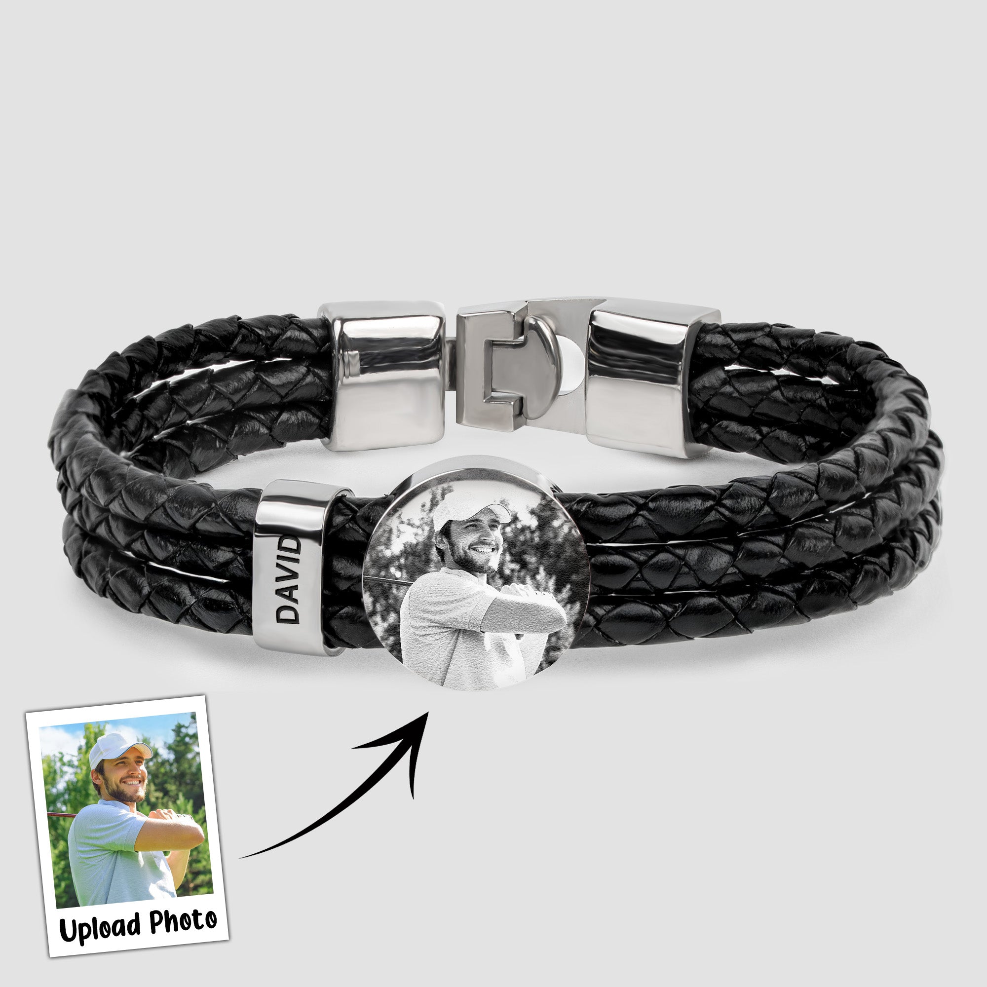 Gift For Golf Dad - Personalized Photo Leather Bracelet