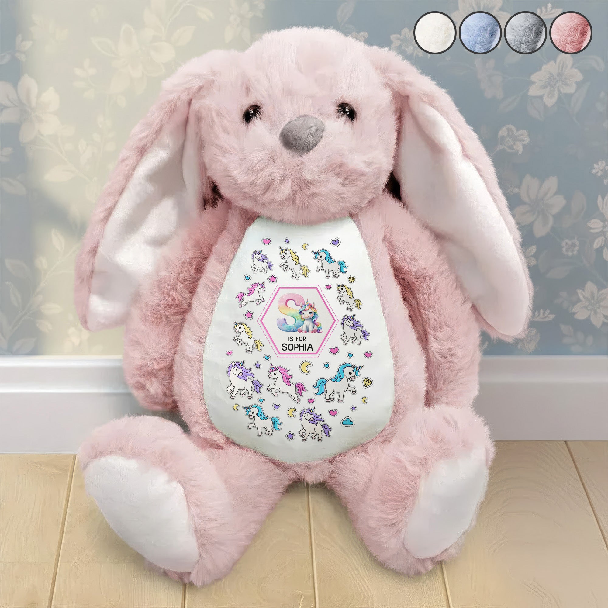 Gift For Kid Construction, Unicorn Letter - Personalized Bunny Plush