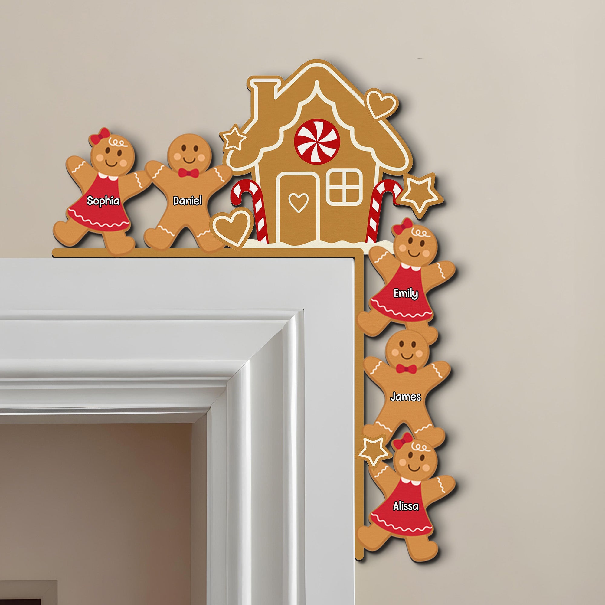Gingerbread House Christmas Decoration - Personalized Door Corner Wood Sign