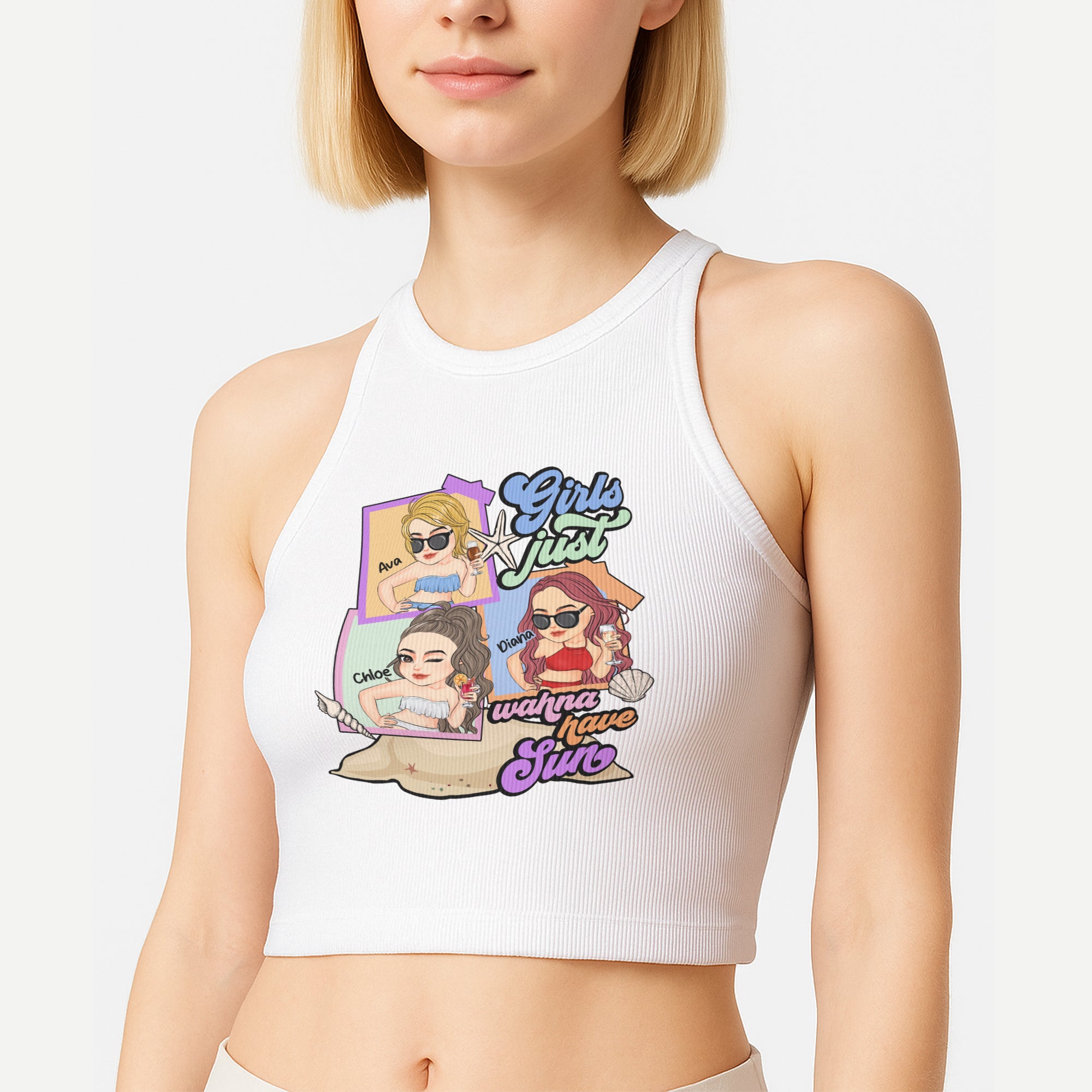 Girls Just Wanna Have Sun Summer Vibes Beach - Custom Crop Tank Top