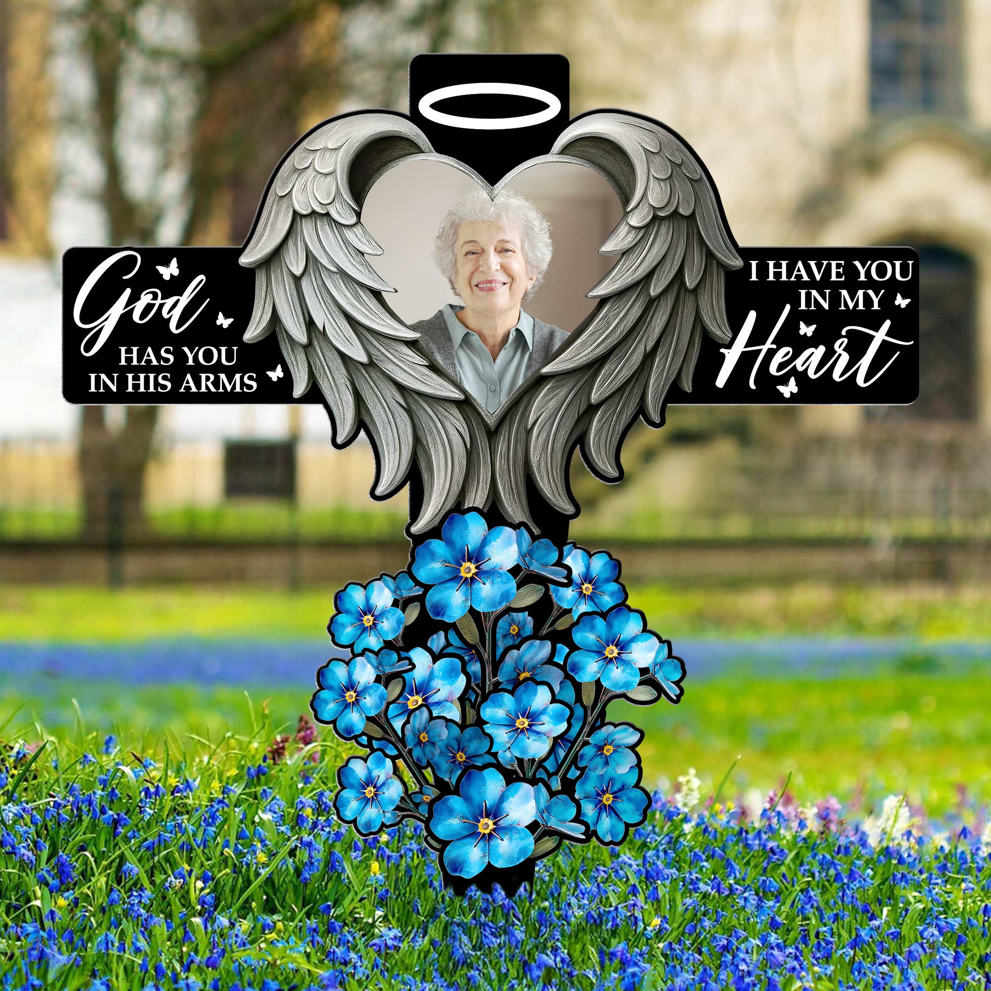 God Has You In His Arms I Have You In My Heart - Personalized Photo Metal Garden Stake