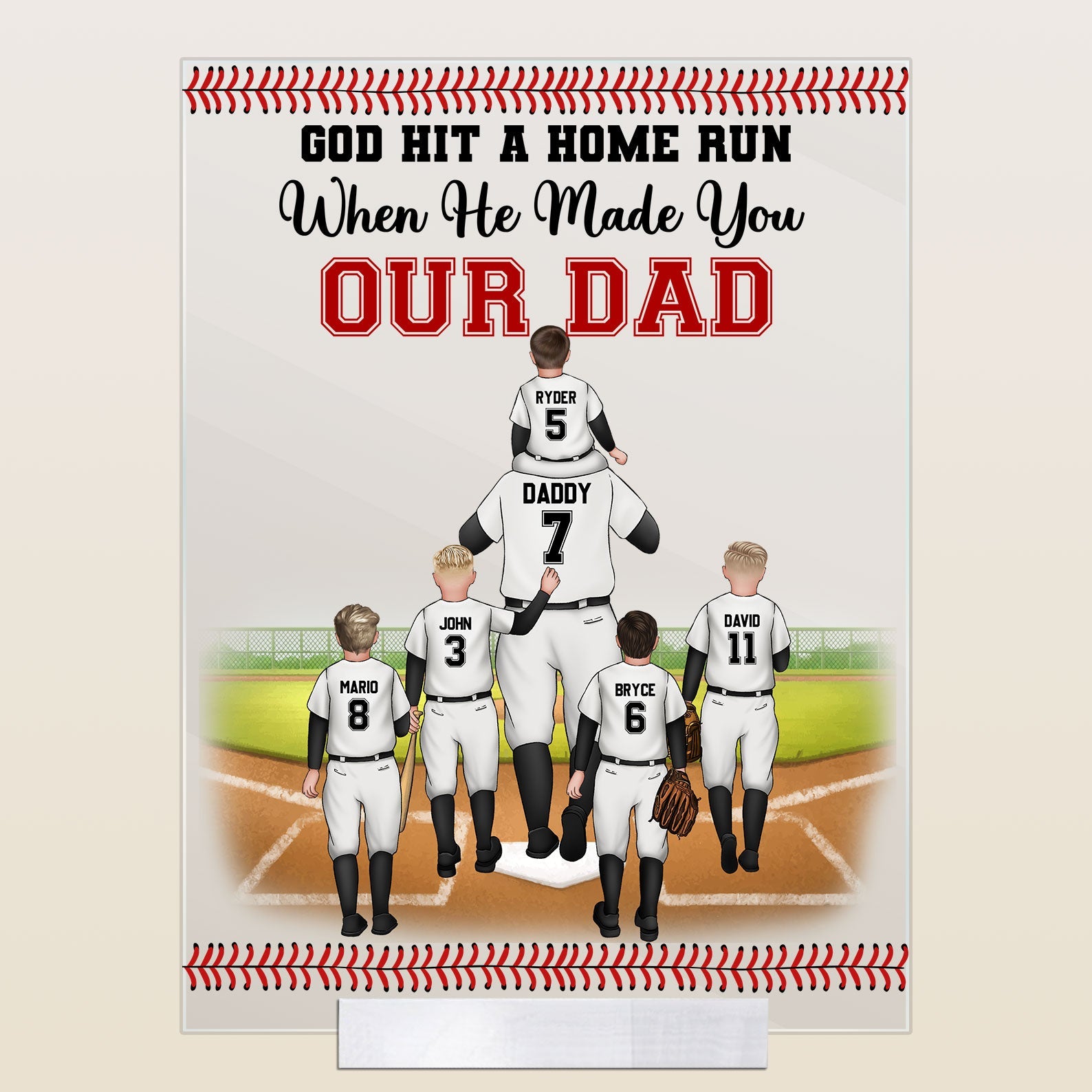 God Hit A Home Run When He Made You - Our Dad  - Personalized Acrylic Plaque - Father's Day, Birthday, Baseball Gift For Dad, Father, Daughter, Son