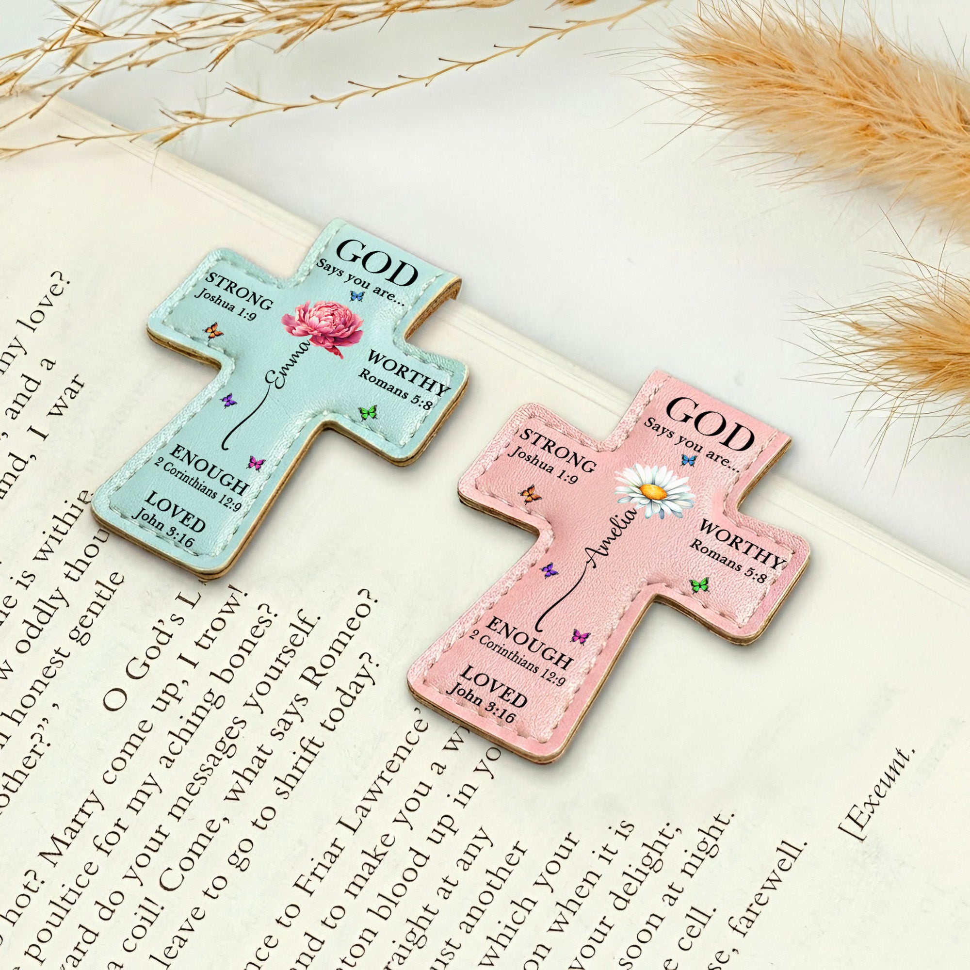God Says I Am, Custom Birth Flower - Personalized Leather Magnetic Bookmark