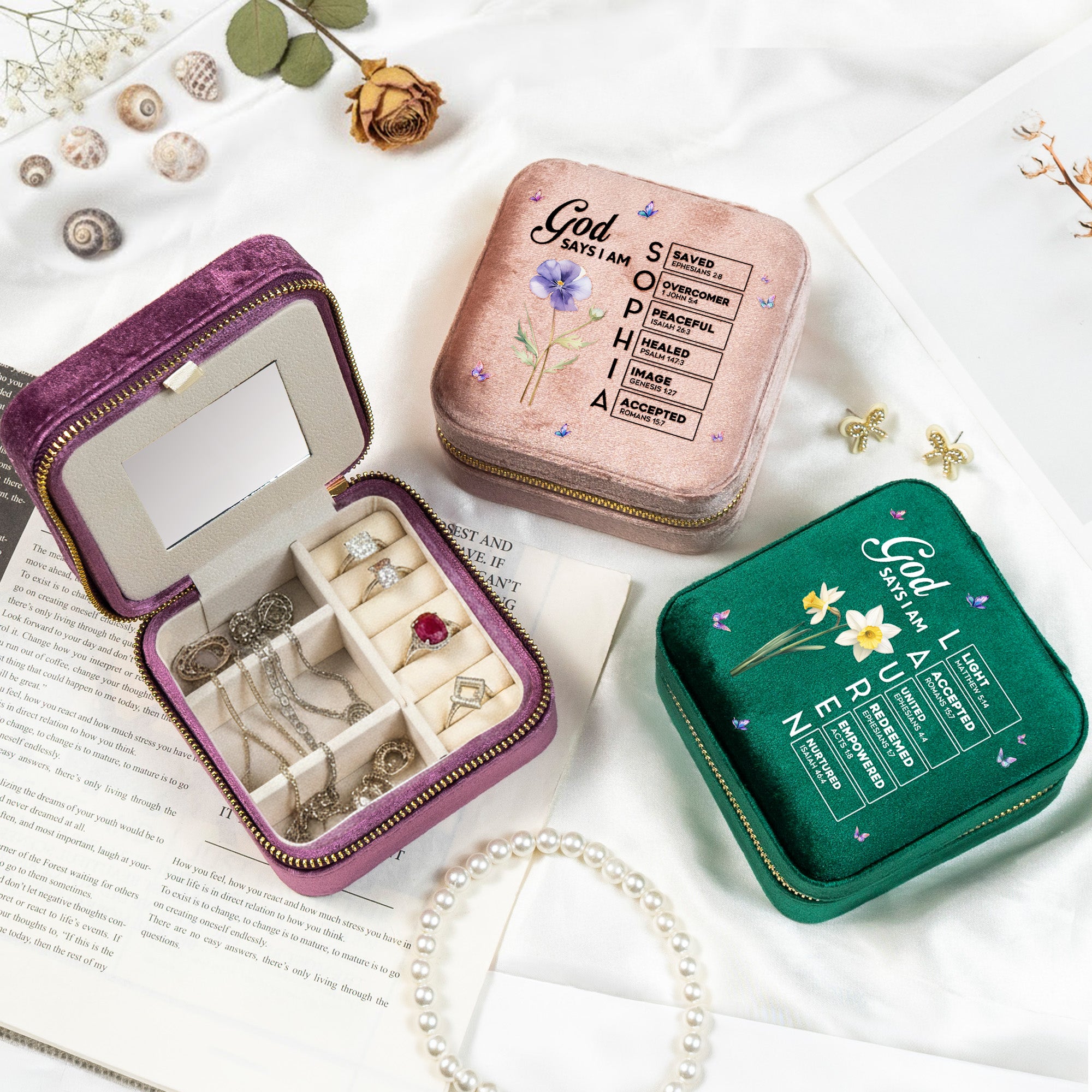 God Says I Am Name In Bible Verse Velvet Jewelry Case - Personalized Jewelry Box