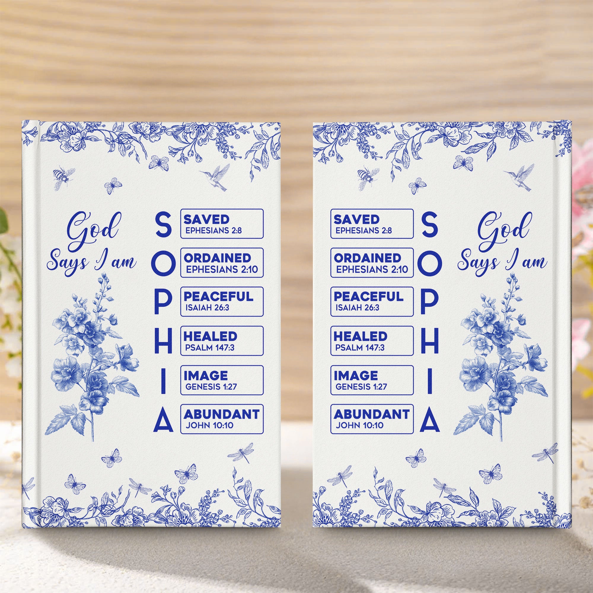 God Says I Am Name Letter In Bible Toile De Jouy Style - Personalized Hardcover Journal