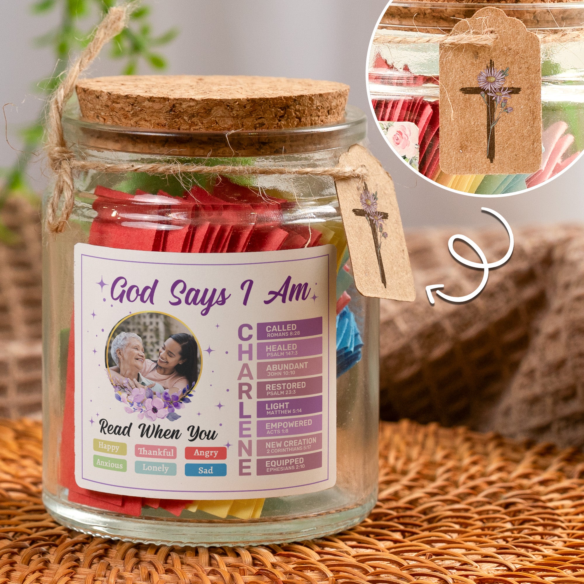 God Says I Am - Read This When You Feel - Personalized Photo Bible Verse Jar