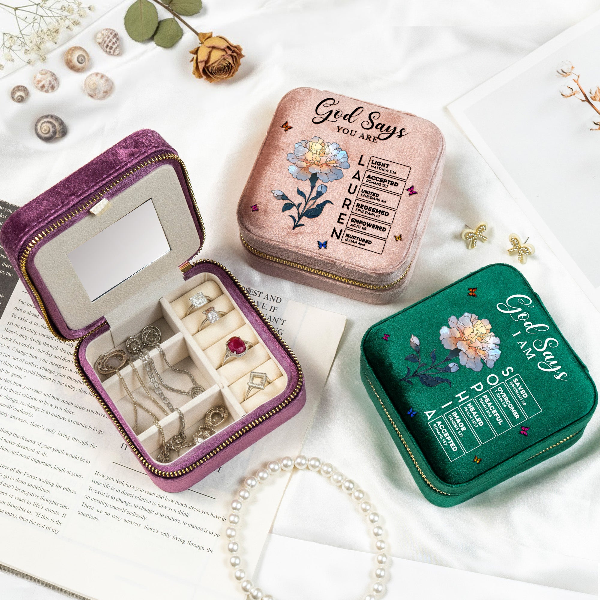 God Says I Am With Name Letter In Bible - Personalized Jewelry Box