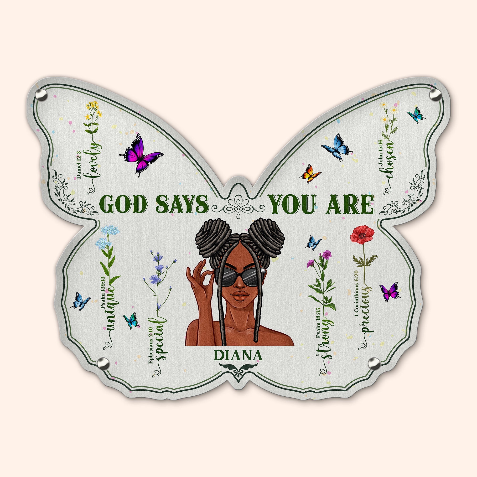 God Says You Are Beautiful - Personalized Butterfly Shaped Metal Sign