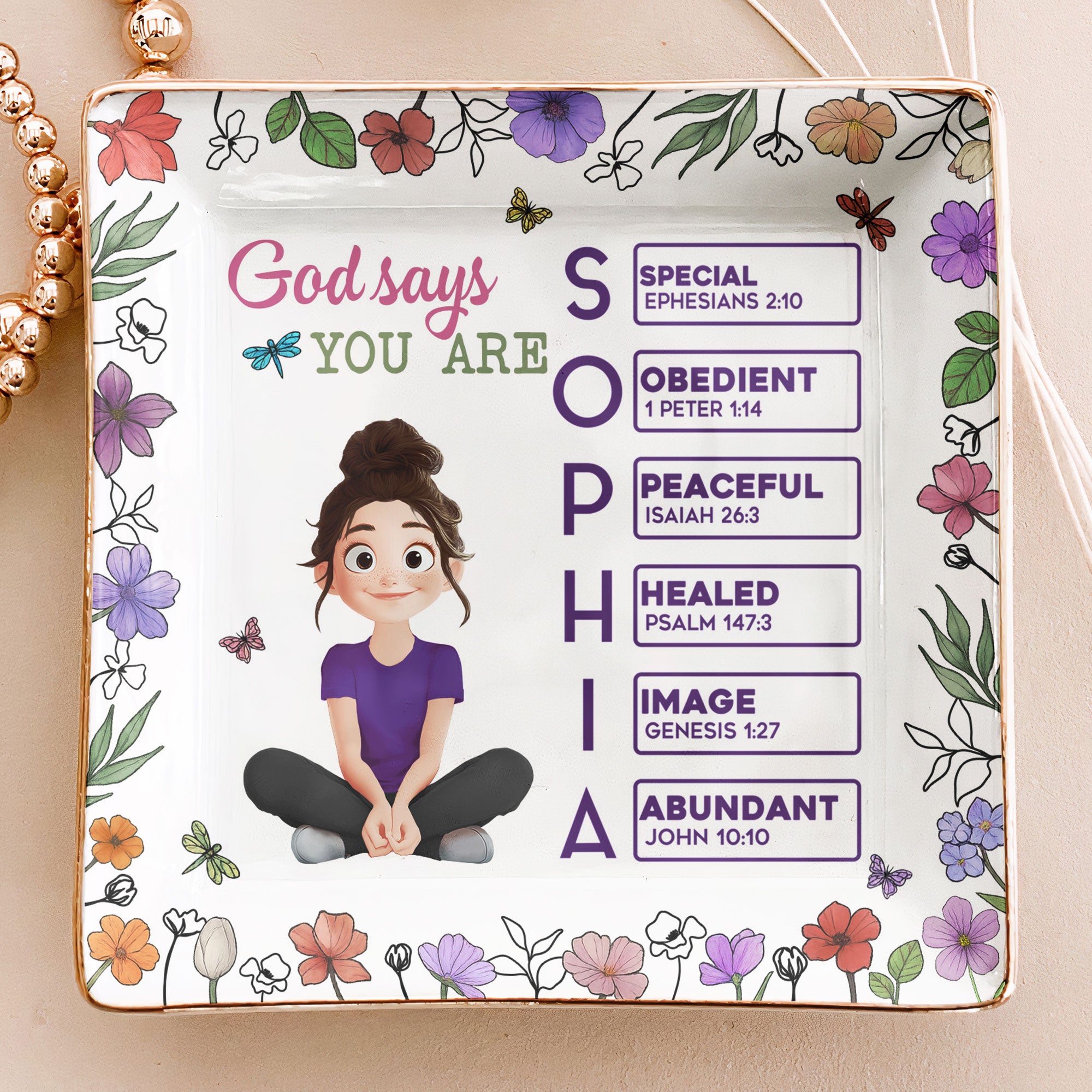God Says You Are Cartoon Custom Name Letter In Bible - Personalized Jewelry Dish