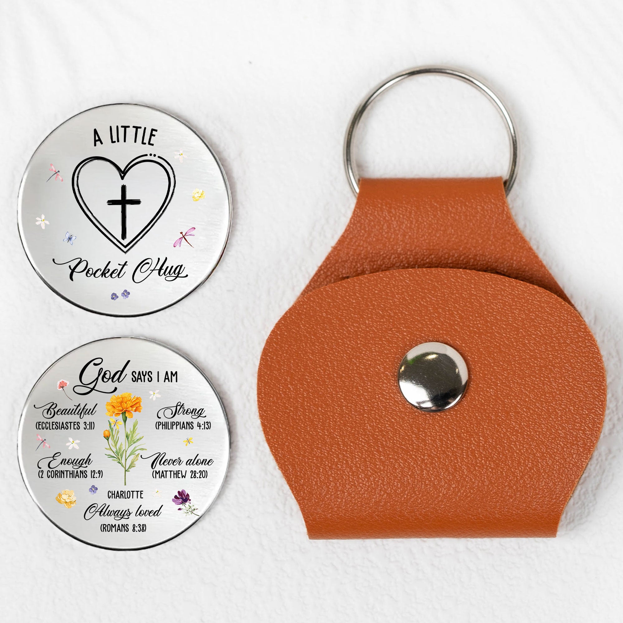 God Says You Are - Christian Gifts Custom Birth Flower - Personalized Leather Pocket Hug