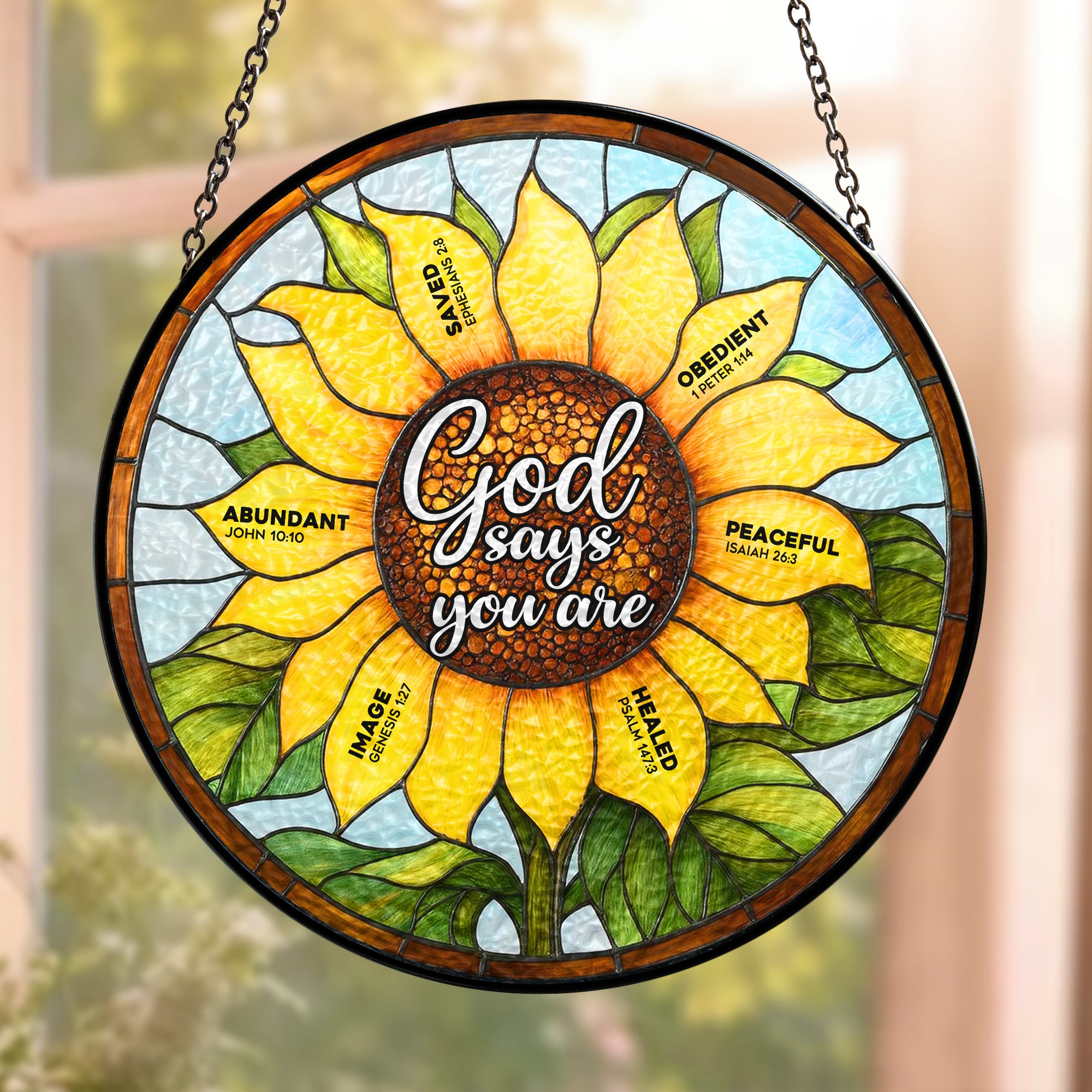 God Says You Are Name In Bible - Personalized Stained Glass Window Hanging Suncatcher