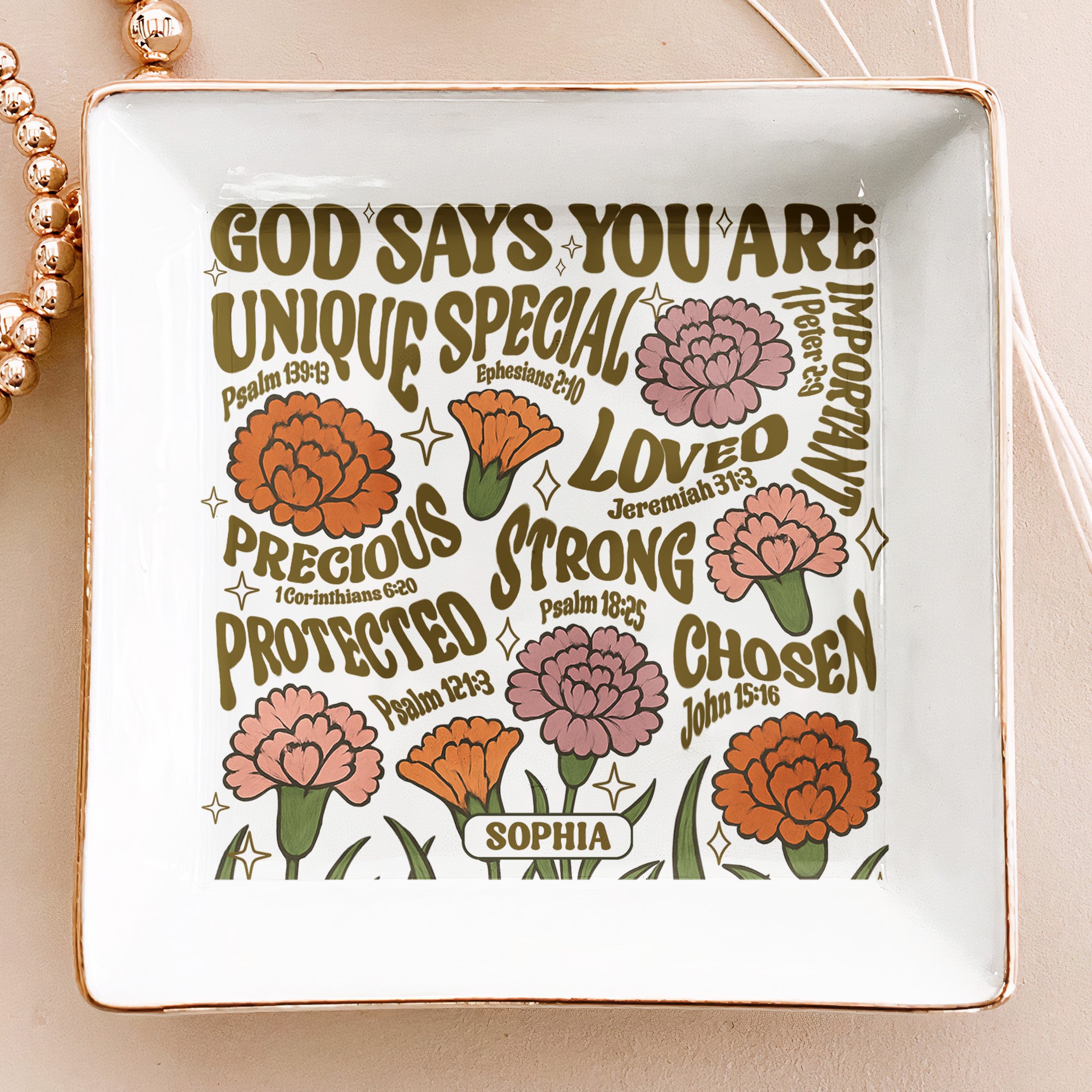 God Says You Are Retro Birth Flower - Personalized Jewelry Dish