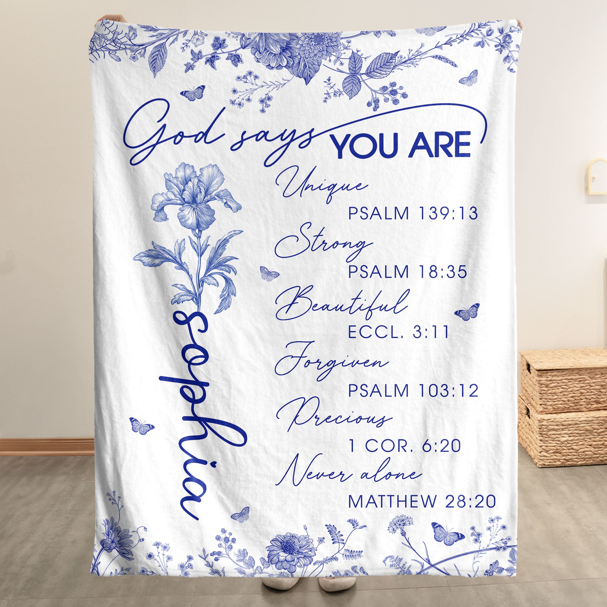 God Says You Are Toile Style Custom Birth Flowers - Personalized Blanket