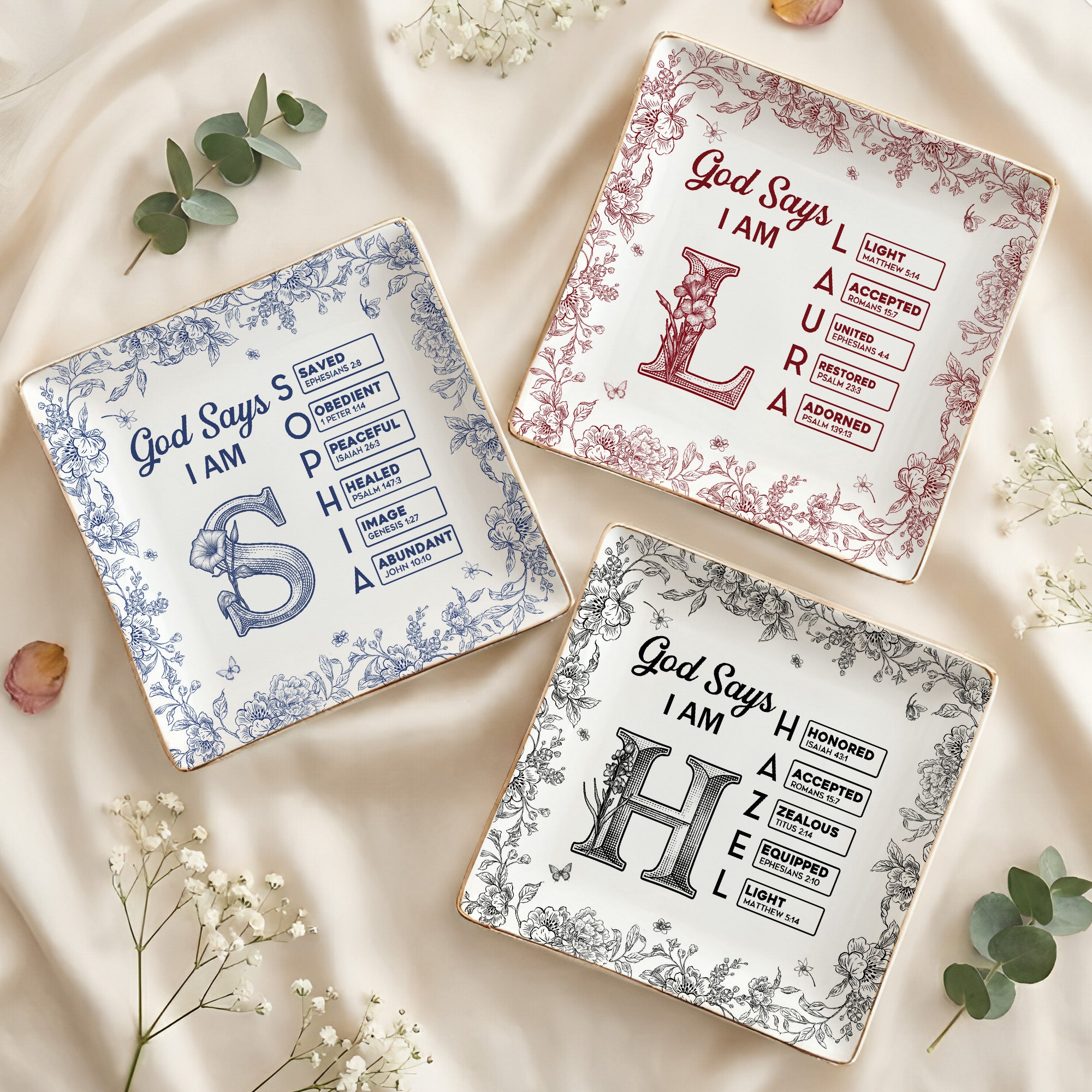 Gods Says I Am Custom Name In Bible Verse New Version - Personalized Jewelry Dish