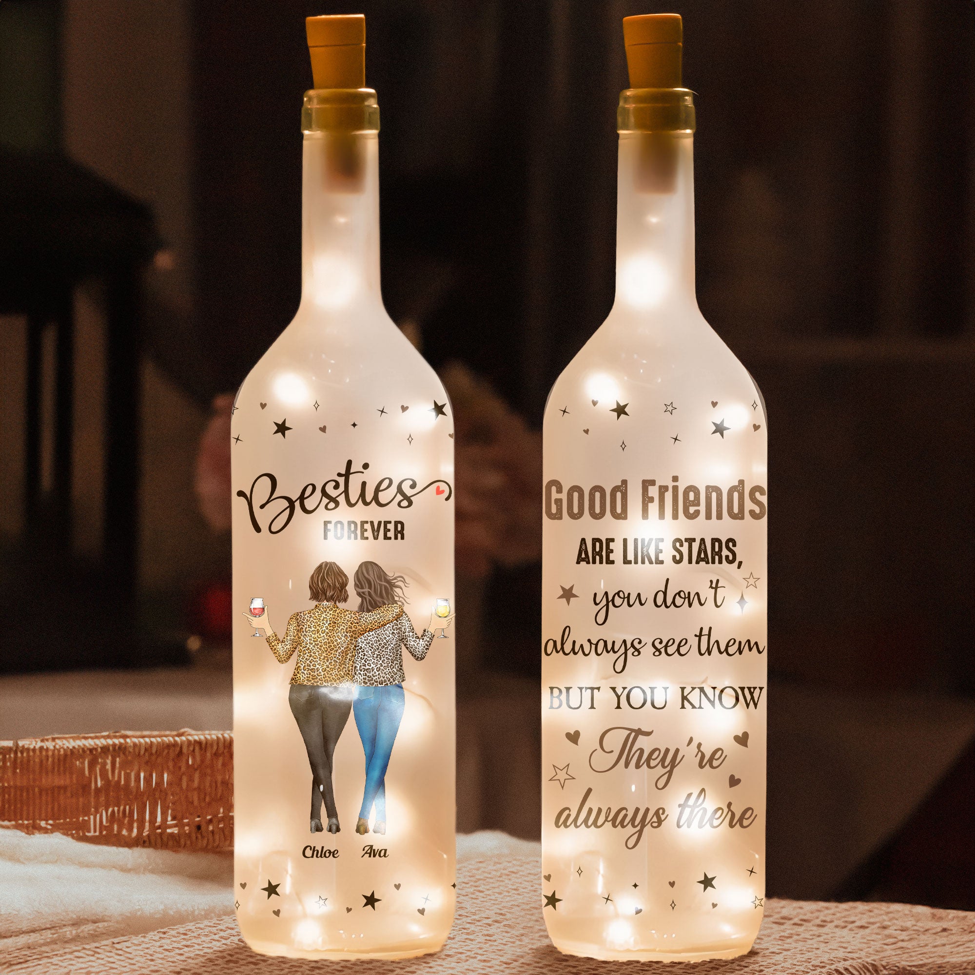 Good Friends Are Always Here - Personalized Bottle Lamp - Gift For Friend