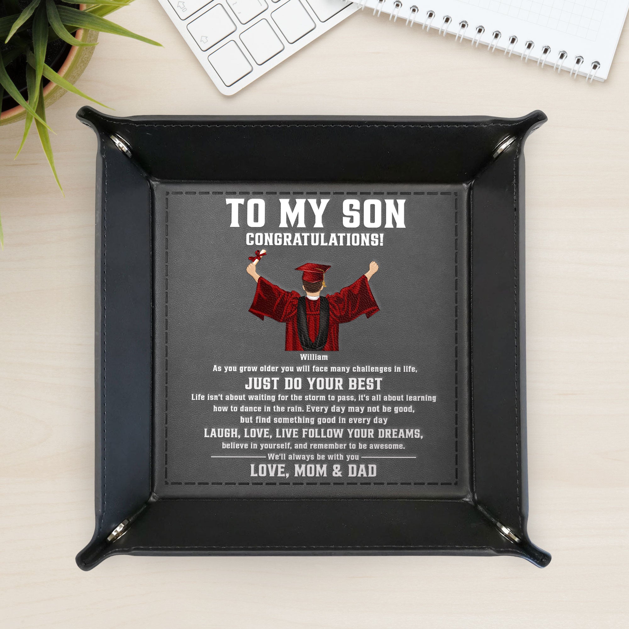Graduation Follow Your Dreams Believe In Yourself - Personalized Leather Valet Tray