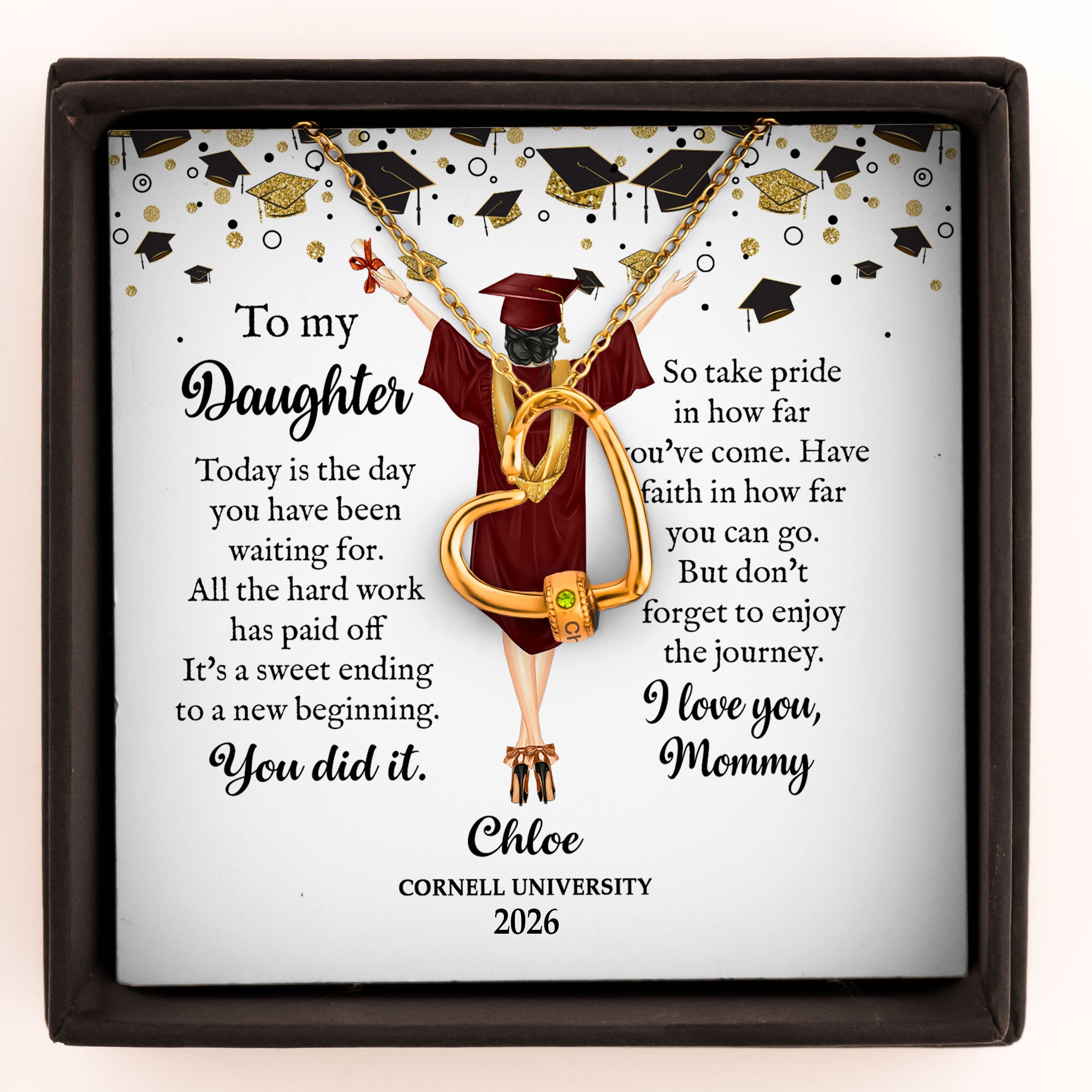 Graduation Gift For Her - Personalized Birthstone Name Necklace With Heart Pendant