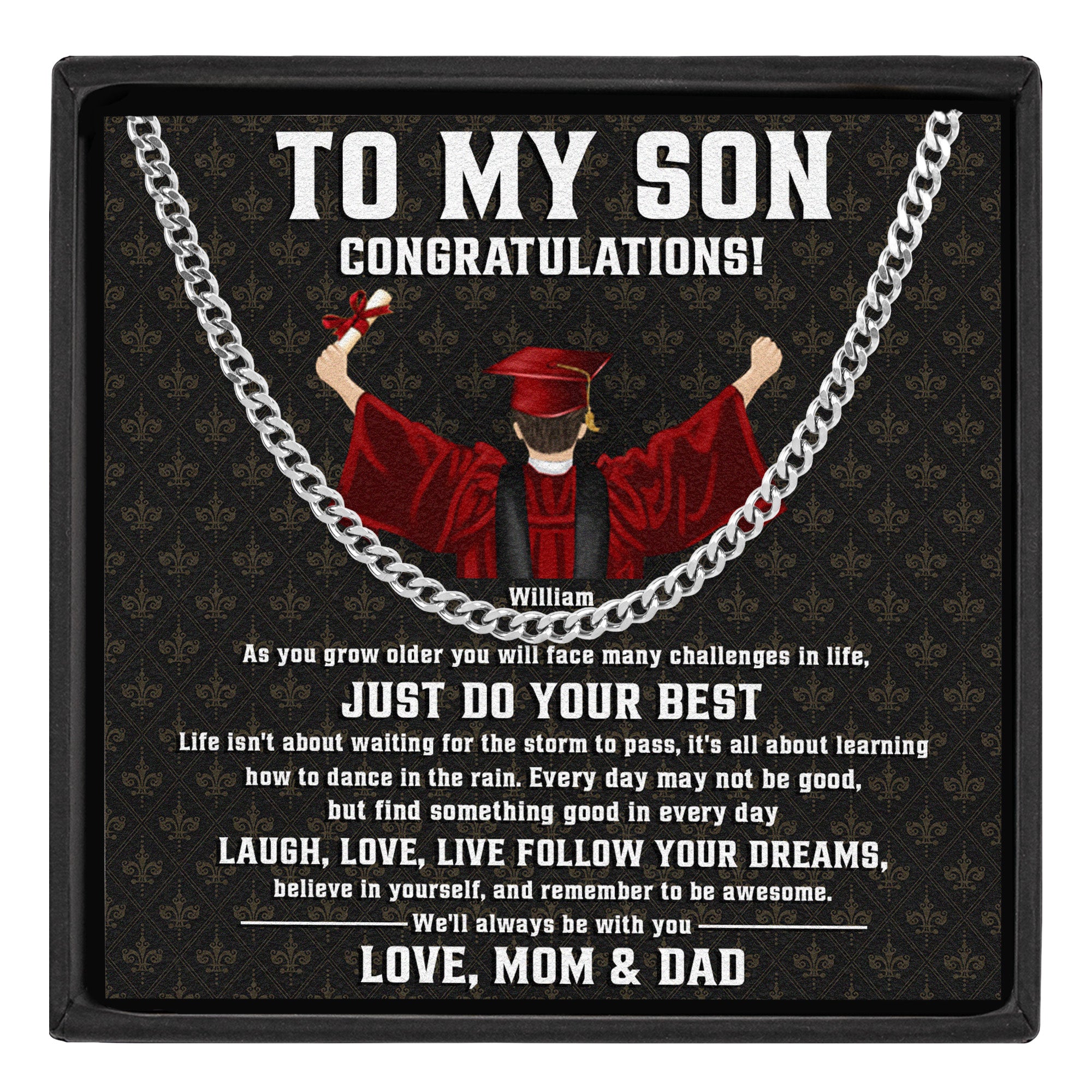 Graduation Gift For Son Believe In Yourself - Personalized Men's Cuban Link Chain