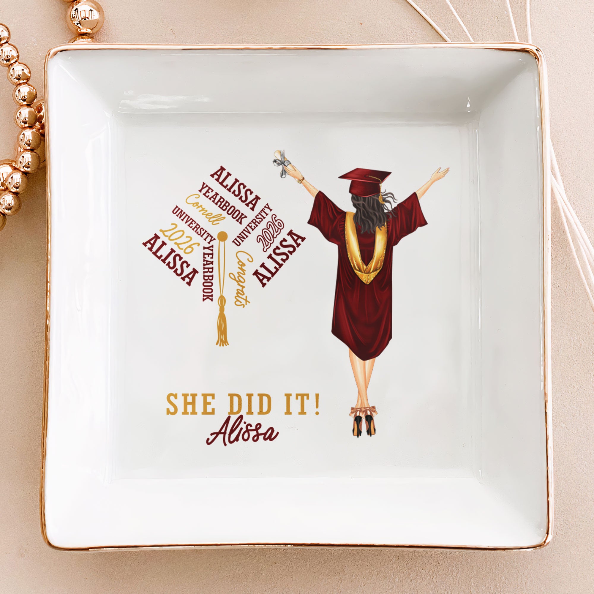 Graduation Gift She Did It - Personalized Jewelry Dish