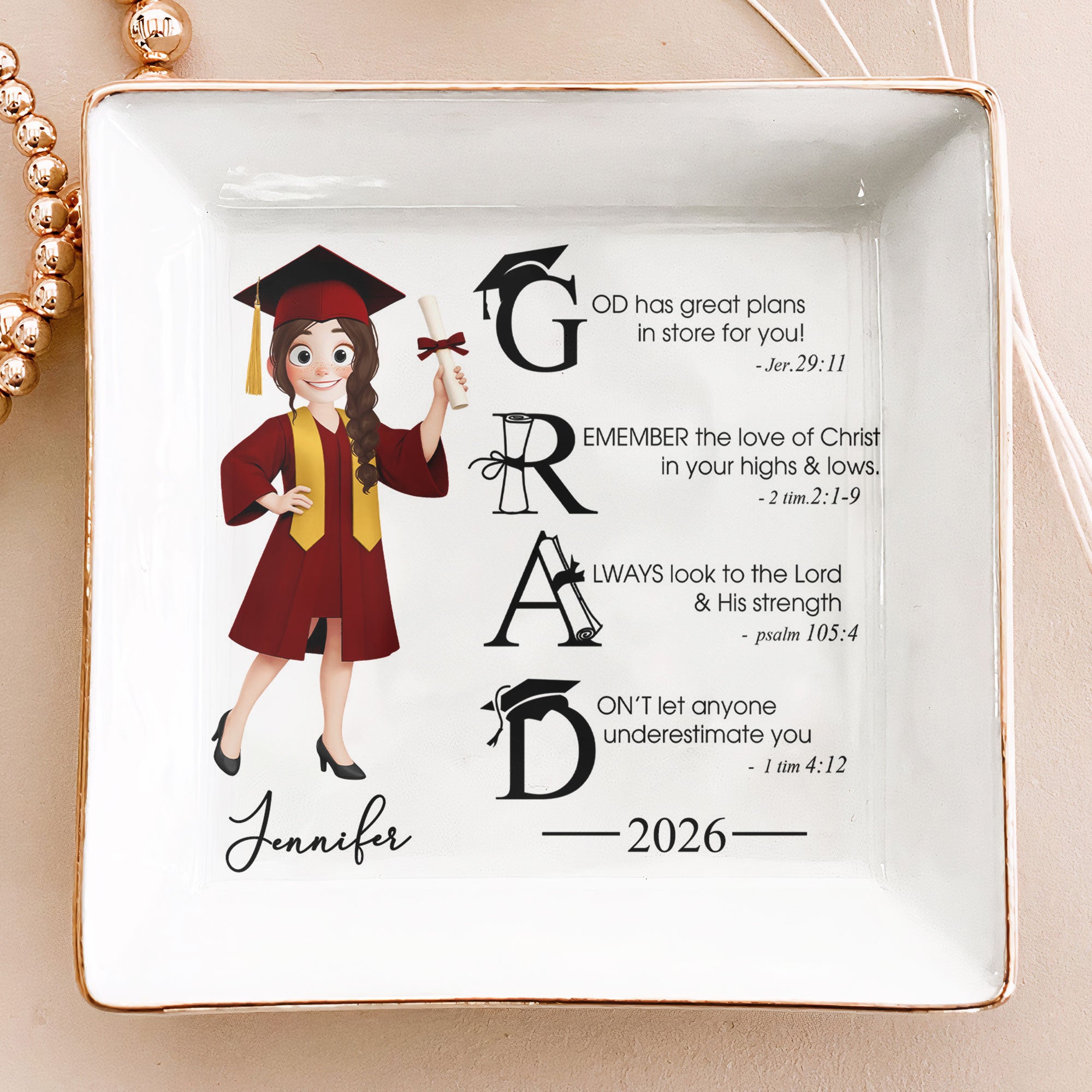 Graduation Motivation God Has Great Plans For You - Personalized Jewelry Dish