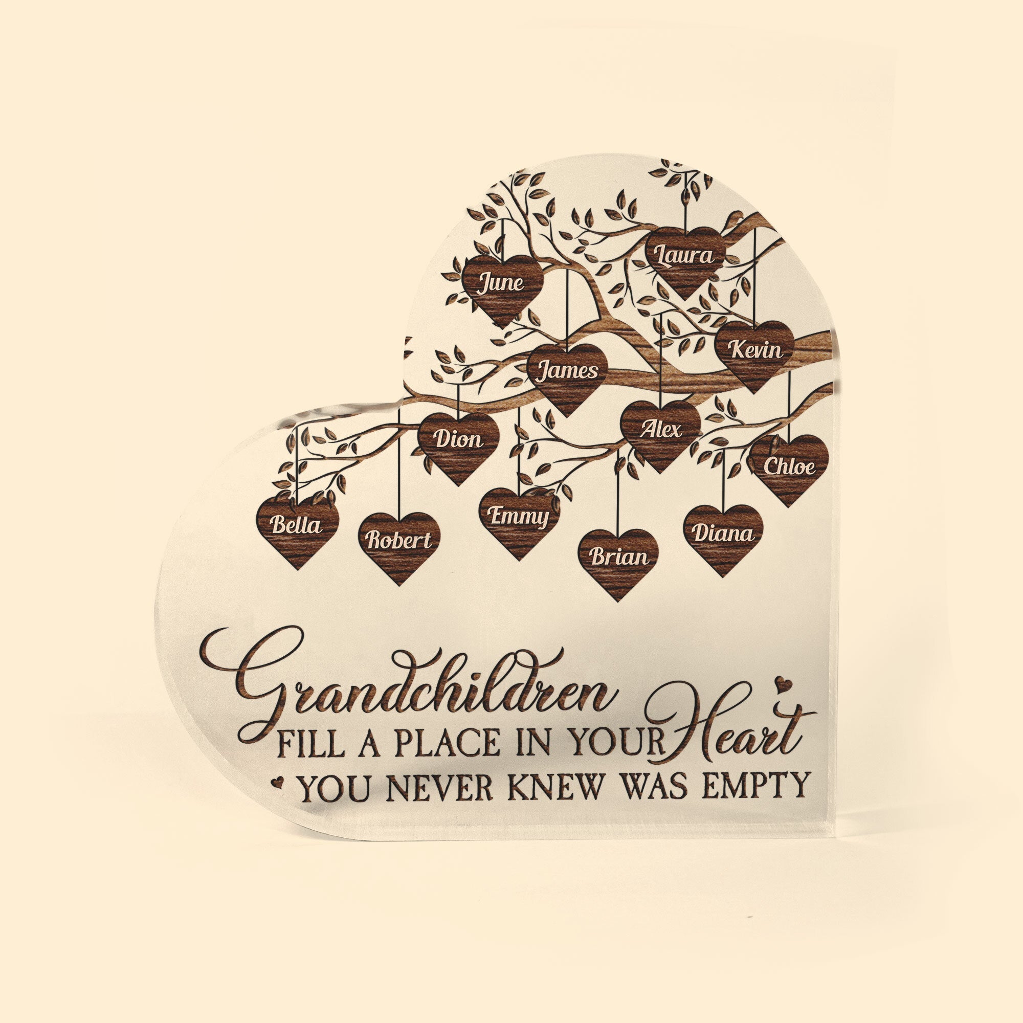 Grandkids Make Life More Grand - Family Personalized Custom Heart Shaped Acrylic Plaque - Mother's Day, Birthday Gift For Grandma
