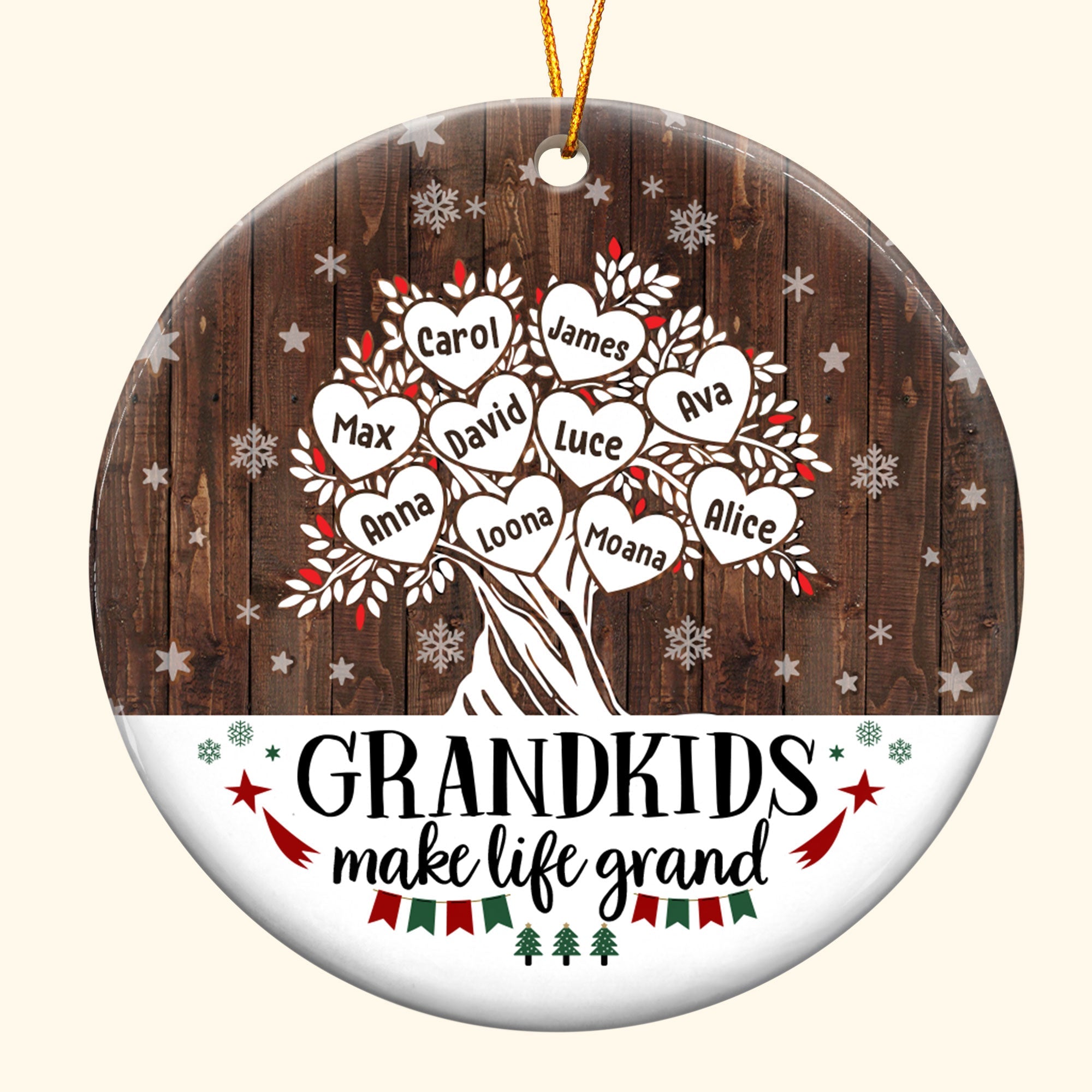 Grandkids Make Life Grand - Personalized Ceramic Ornament - Christmas Gift For Grandma
