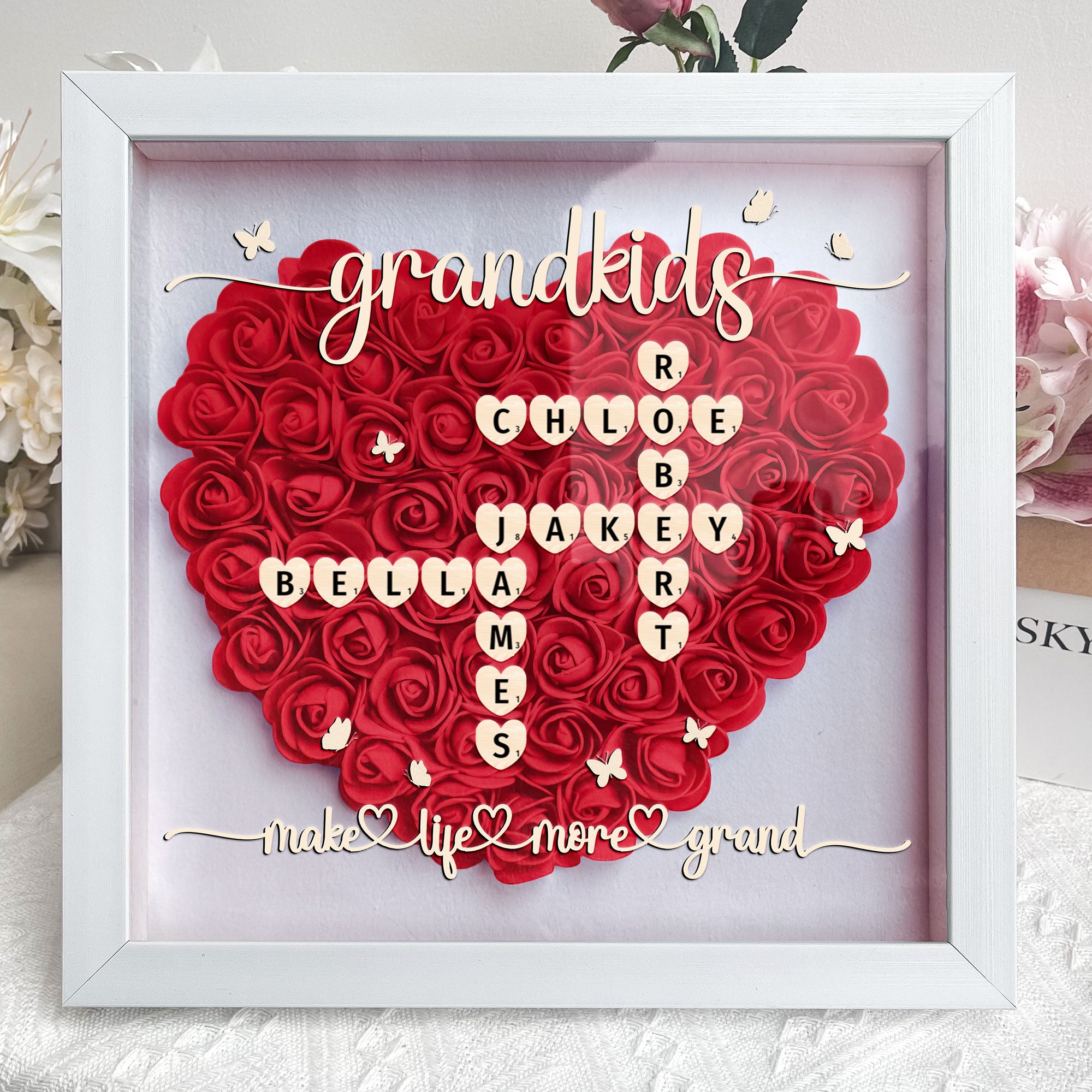 Grandkids Make Life More Grand - Personalized Flower Shadow Box