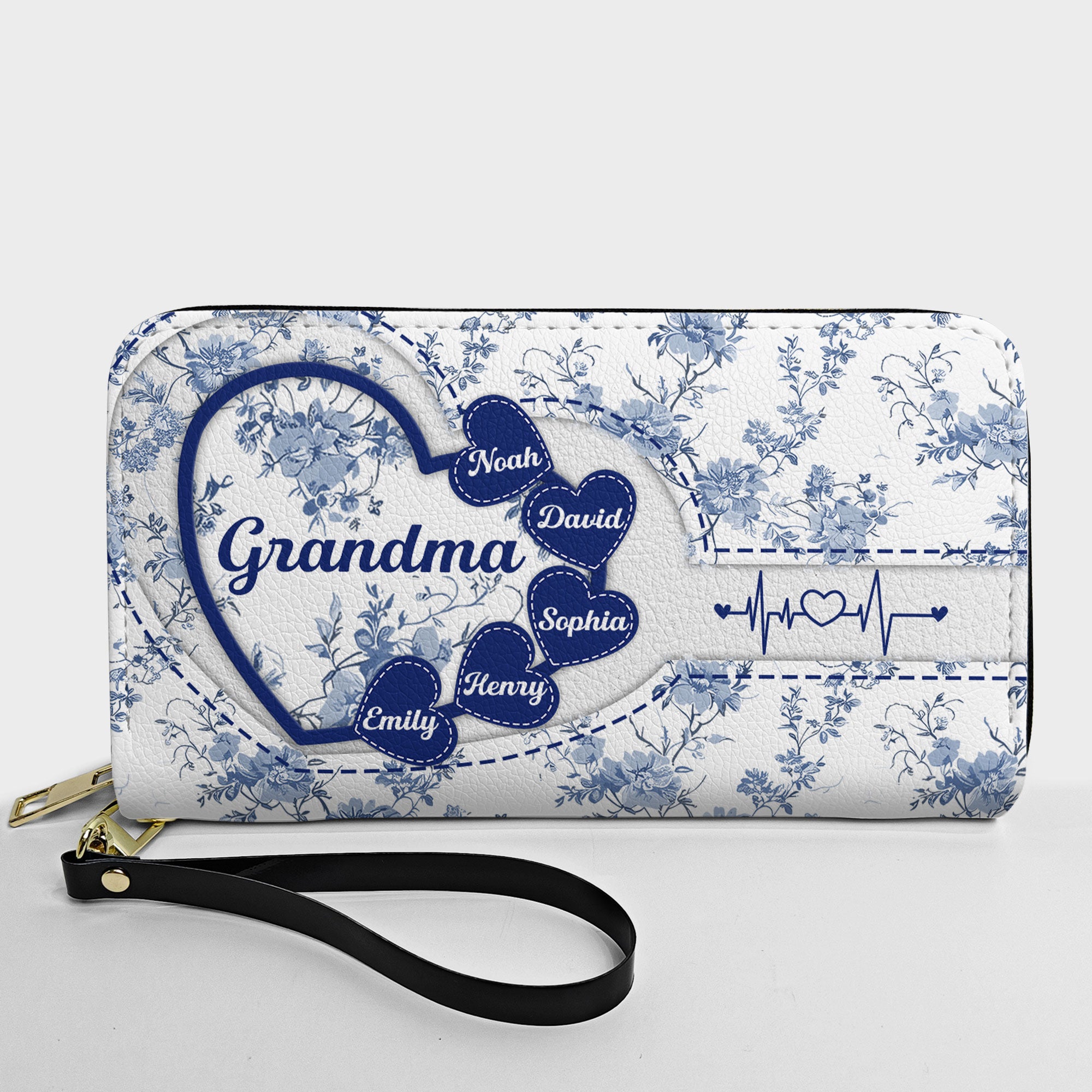Grandma - Floral Version - Personalized Leather Long Wallet