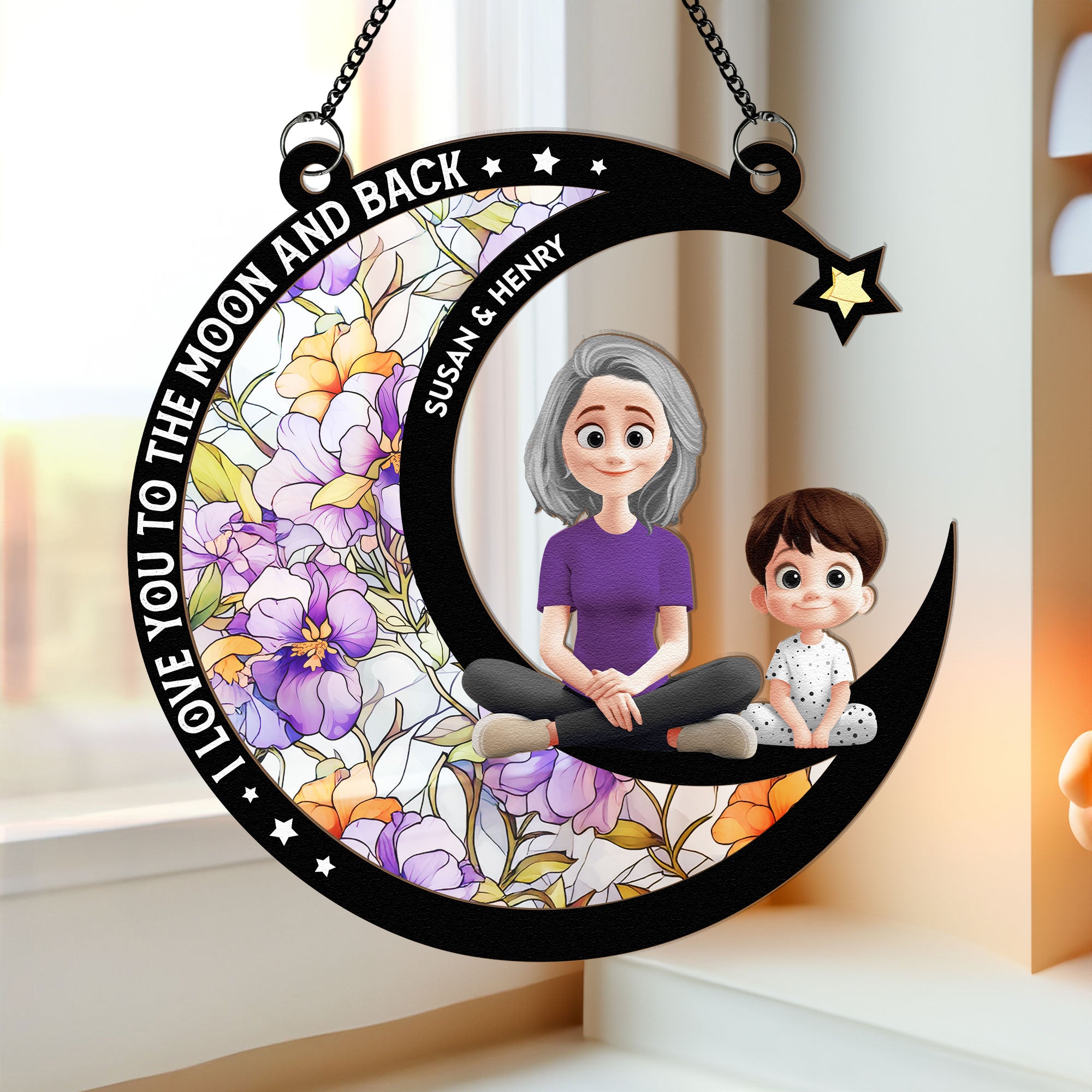 Grandma I Love You - Personalized Window Hanging Suncatcher Ornament