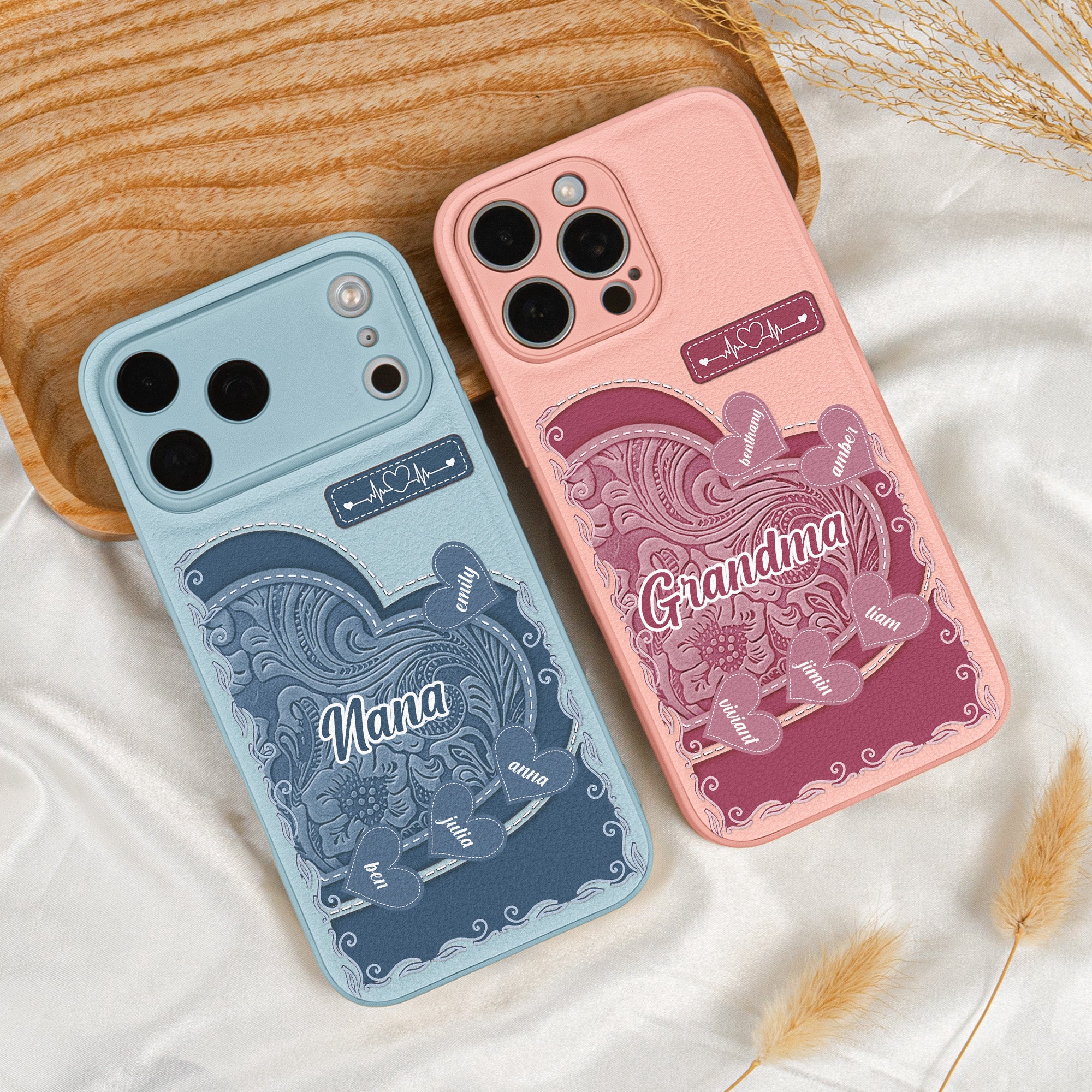Grandma & Mom Little Sweethearts - Personalized Leather Phone Case