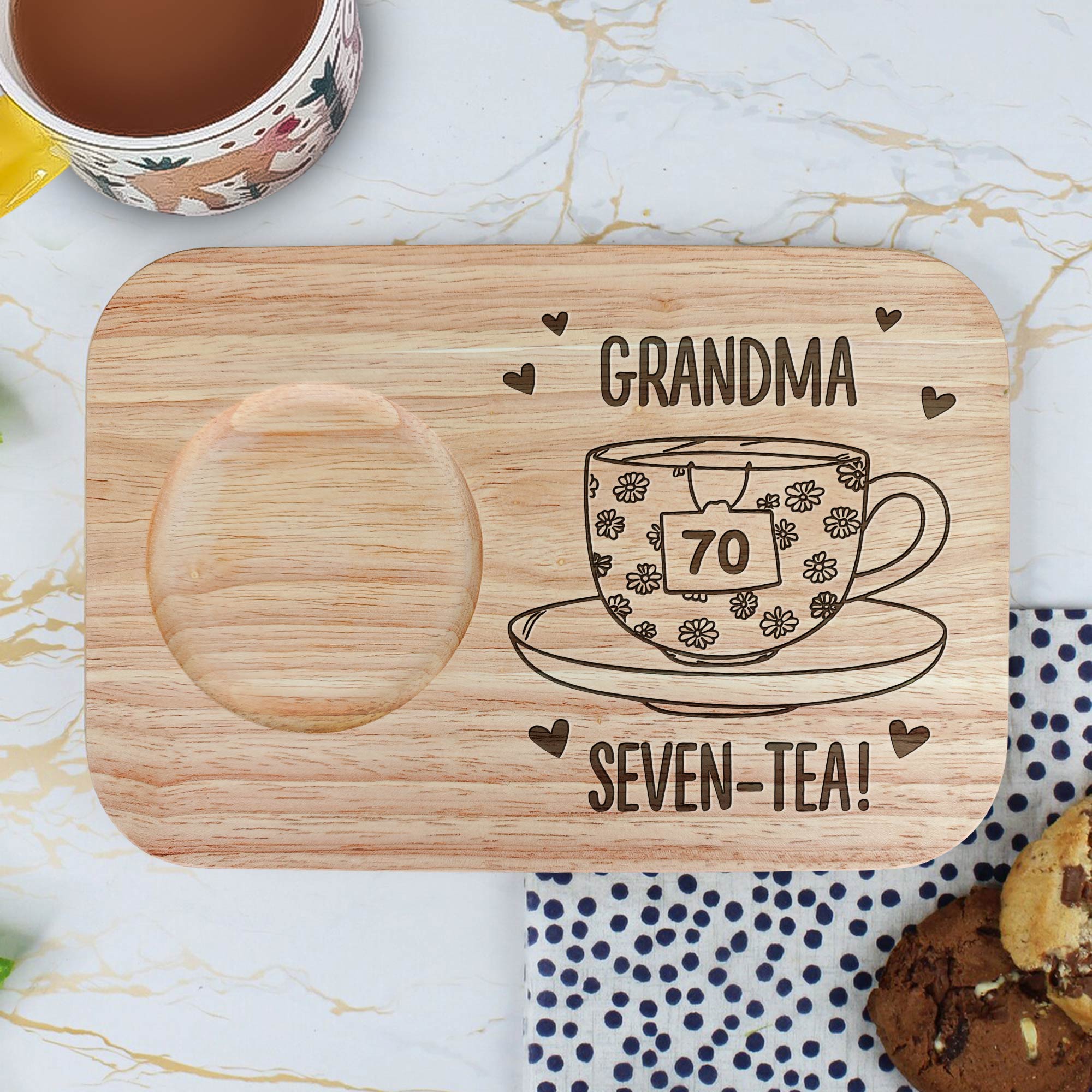 Grandma Seven-Tea - Custom Engraved Wooden Tea & Biscuit Board