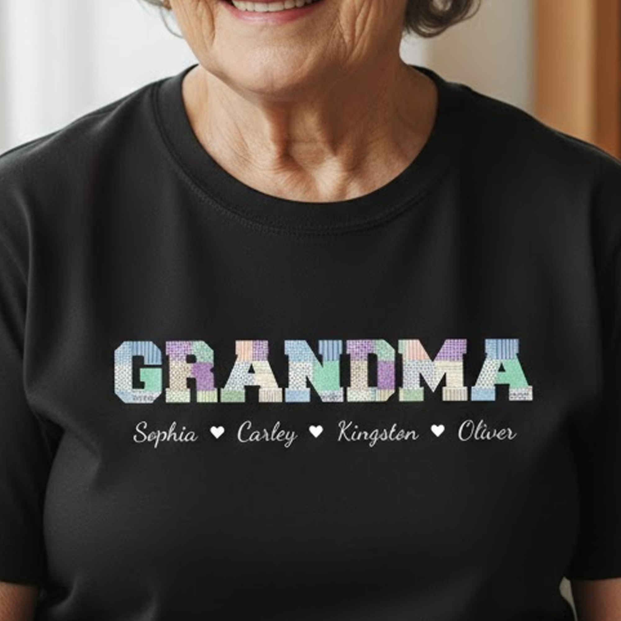 Grandma Title Patchwork Print - Personalized Shirt