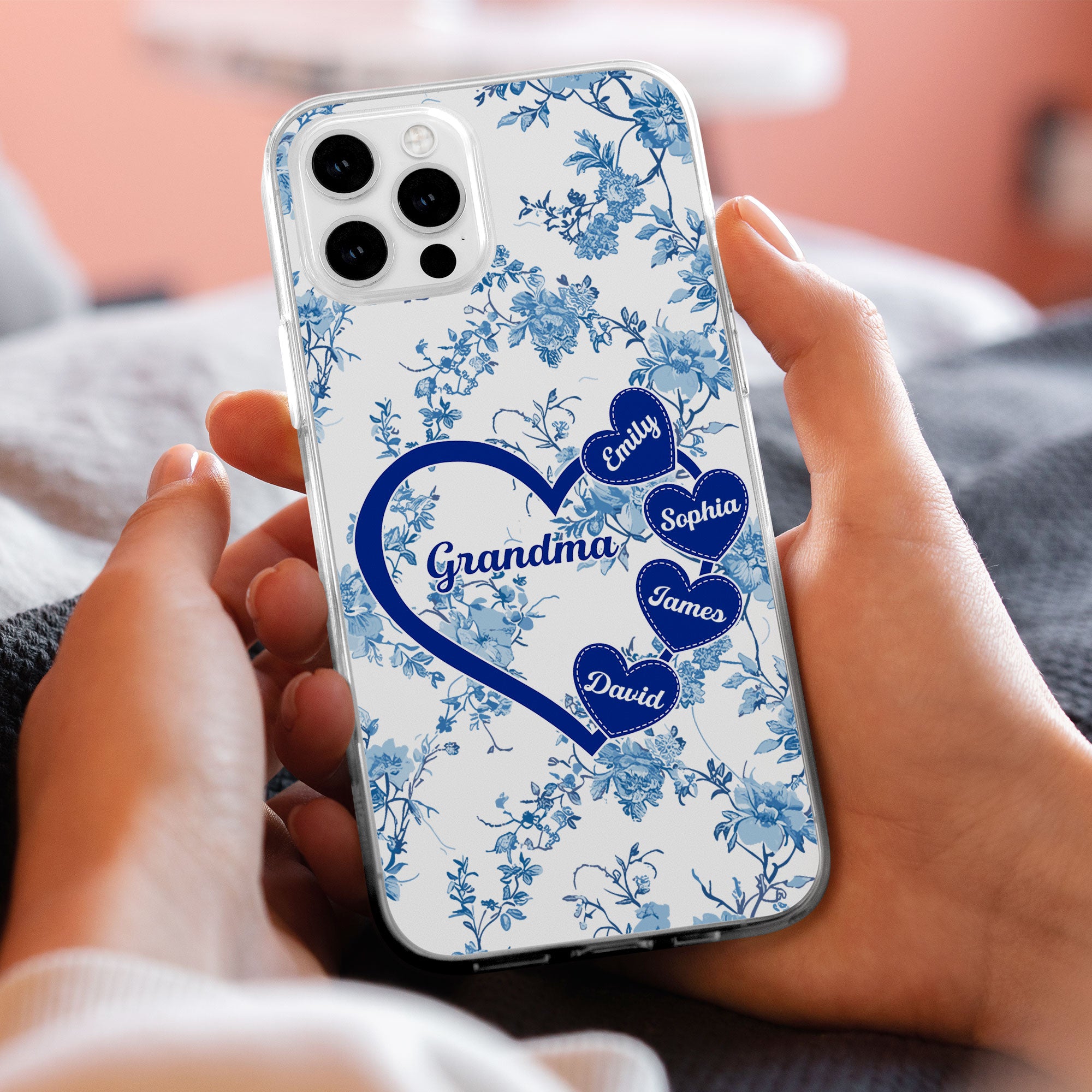 Grandma - Toile De Jouy Version - Personalized Clear Phone Case
