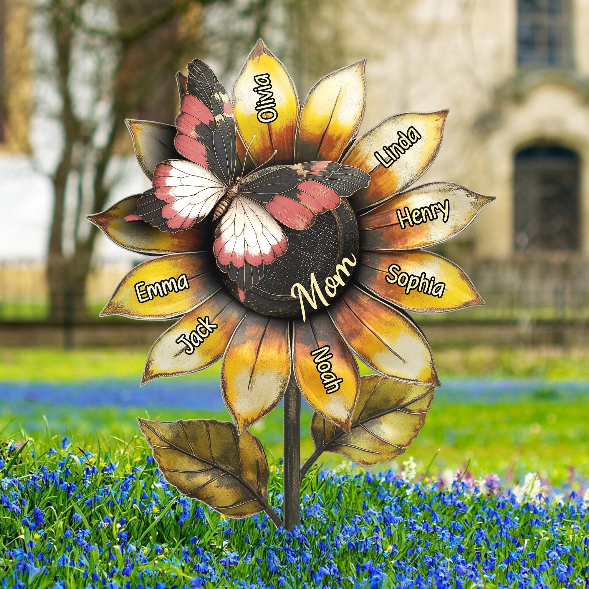 Grandma's Beautiful Sunflower Mom Mimi - Personalized Metal Garden Stake