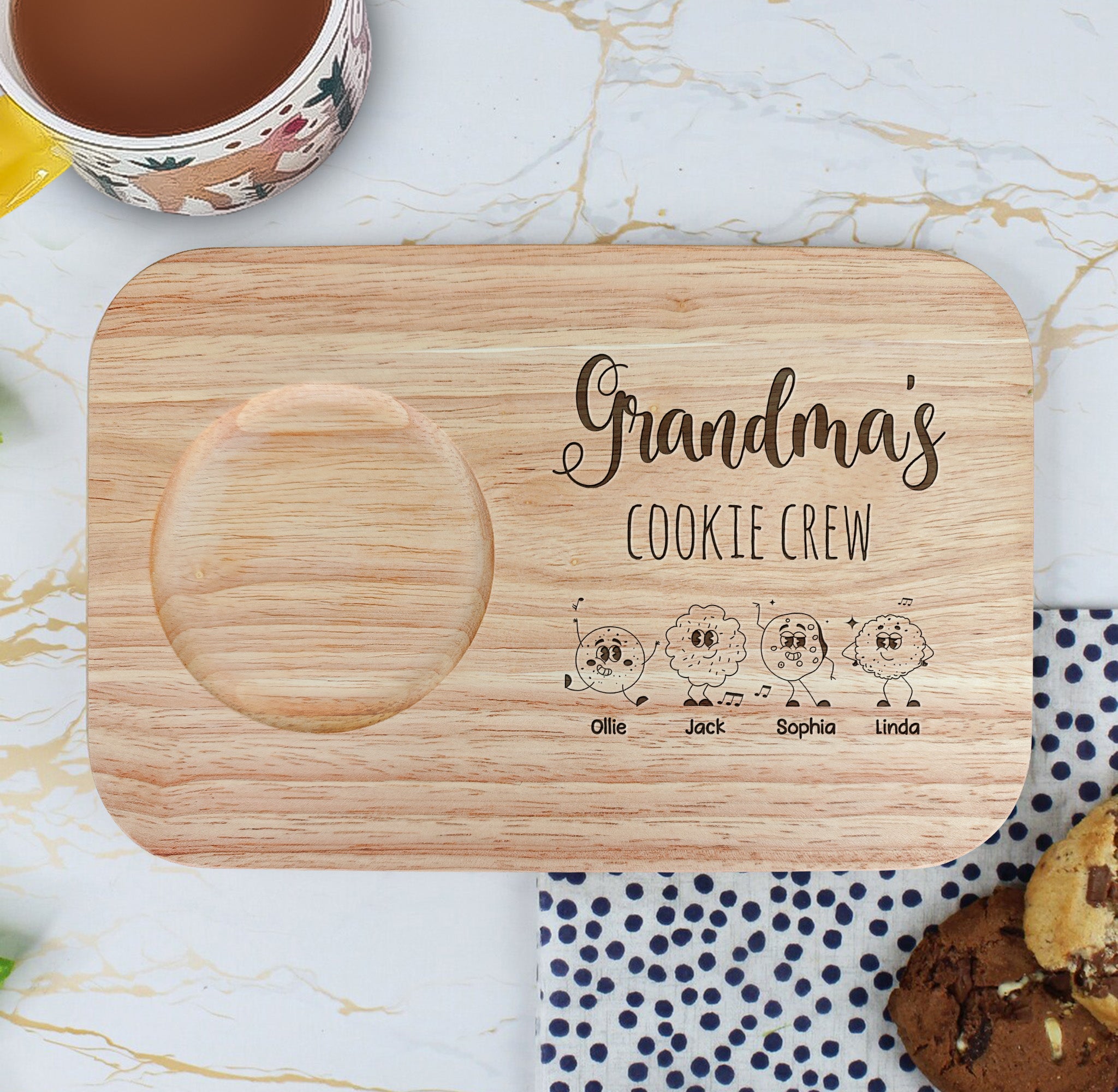 Grandma's Cookie Crew - Custom Engraved Wooden Tea & Biscuit Board