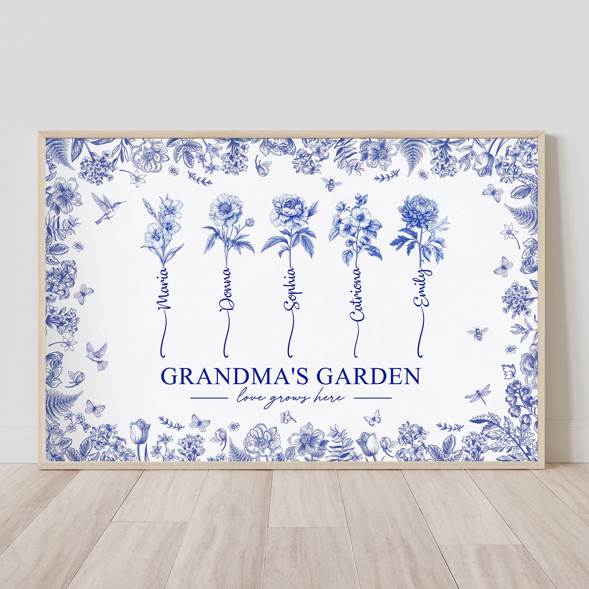 Grandma's Garden - Custom Kids Birth Flower Toile De Jouy - Personalized Poster