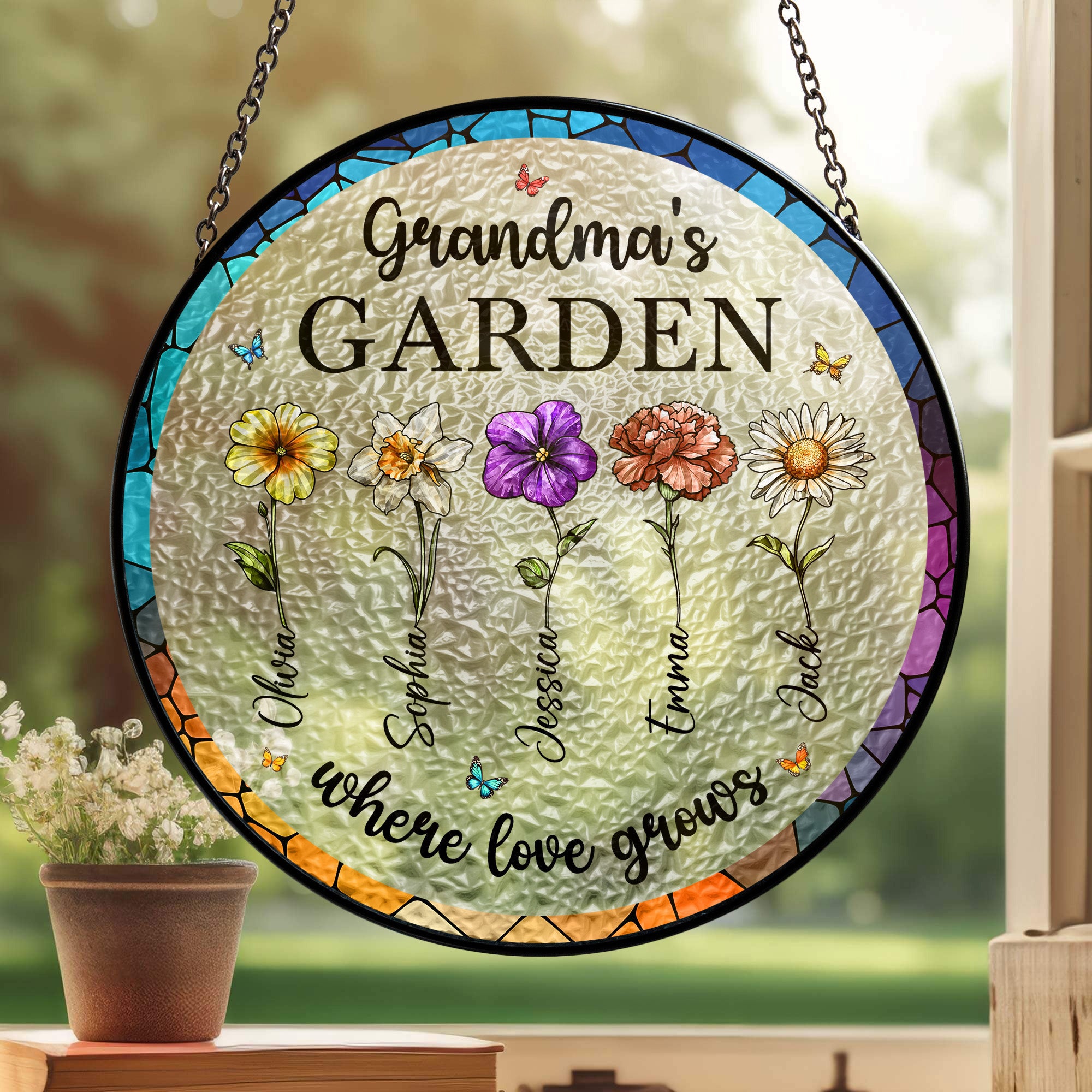 Grandma's Garden Where Love Grows - Personalized Window Hanging Suncatcher