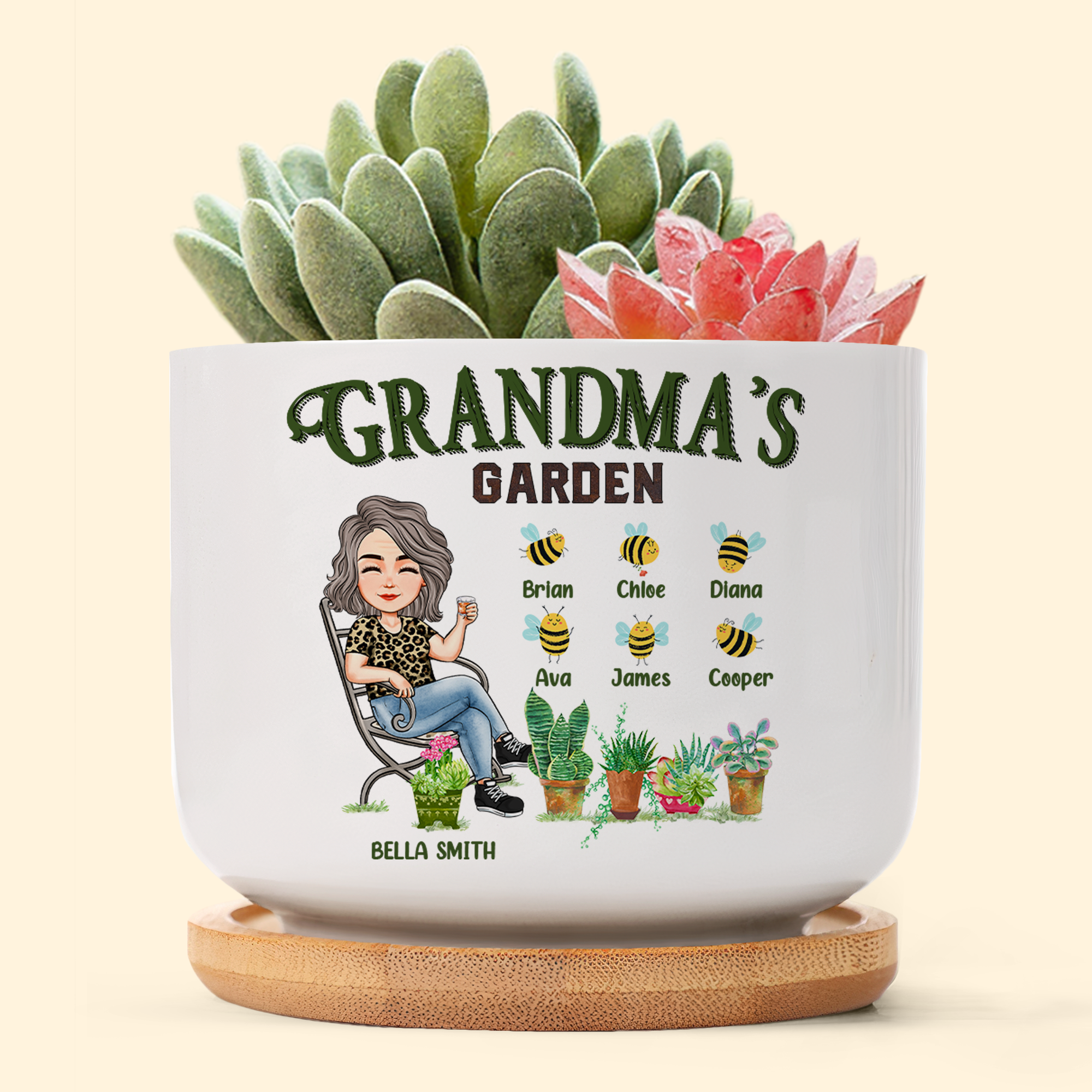 Grandma's Garden - Personalized Ceramic Plant Pot With Tray