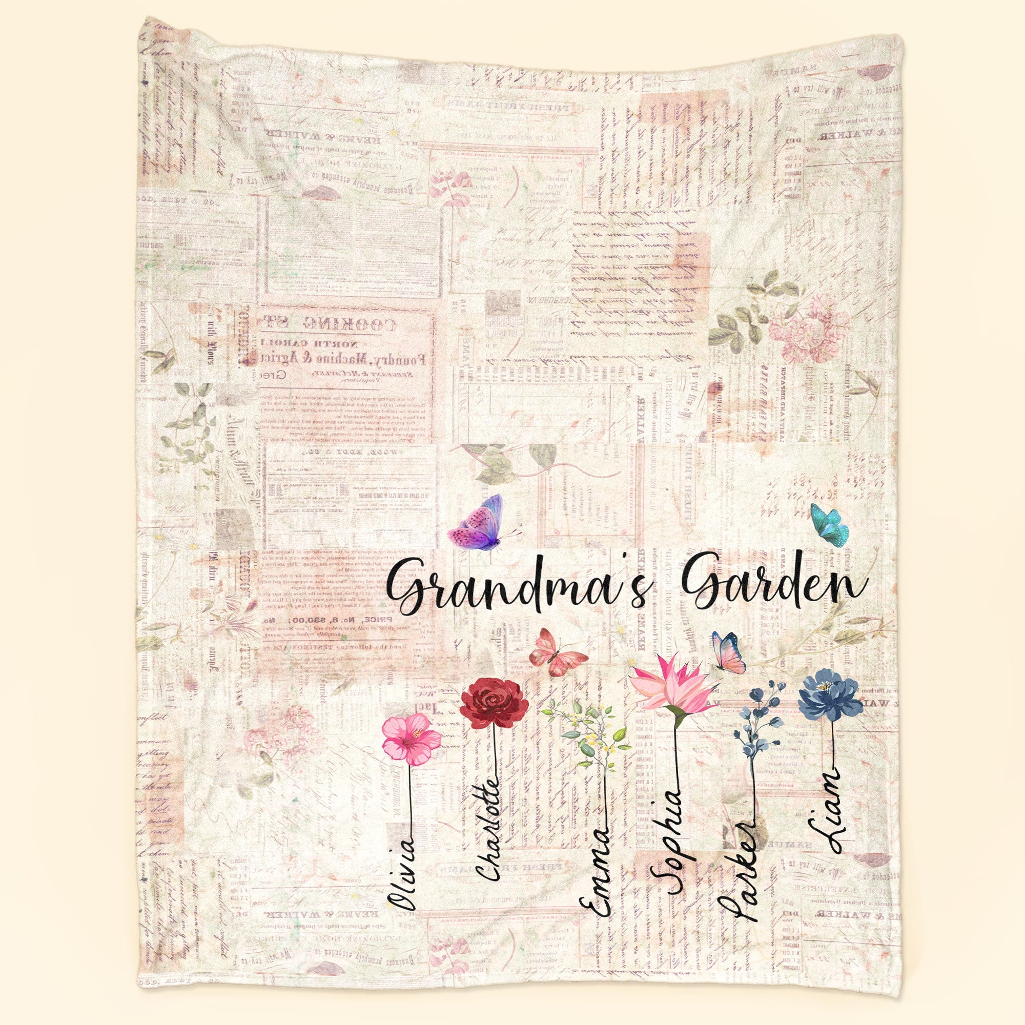 Grandma's Garden - Personalized Blanket - Birthday, Loving Gift For Grandma, Nana, Gigi