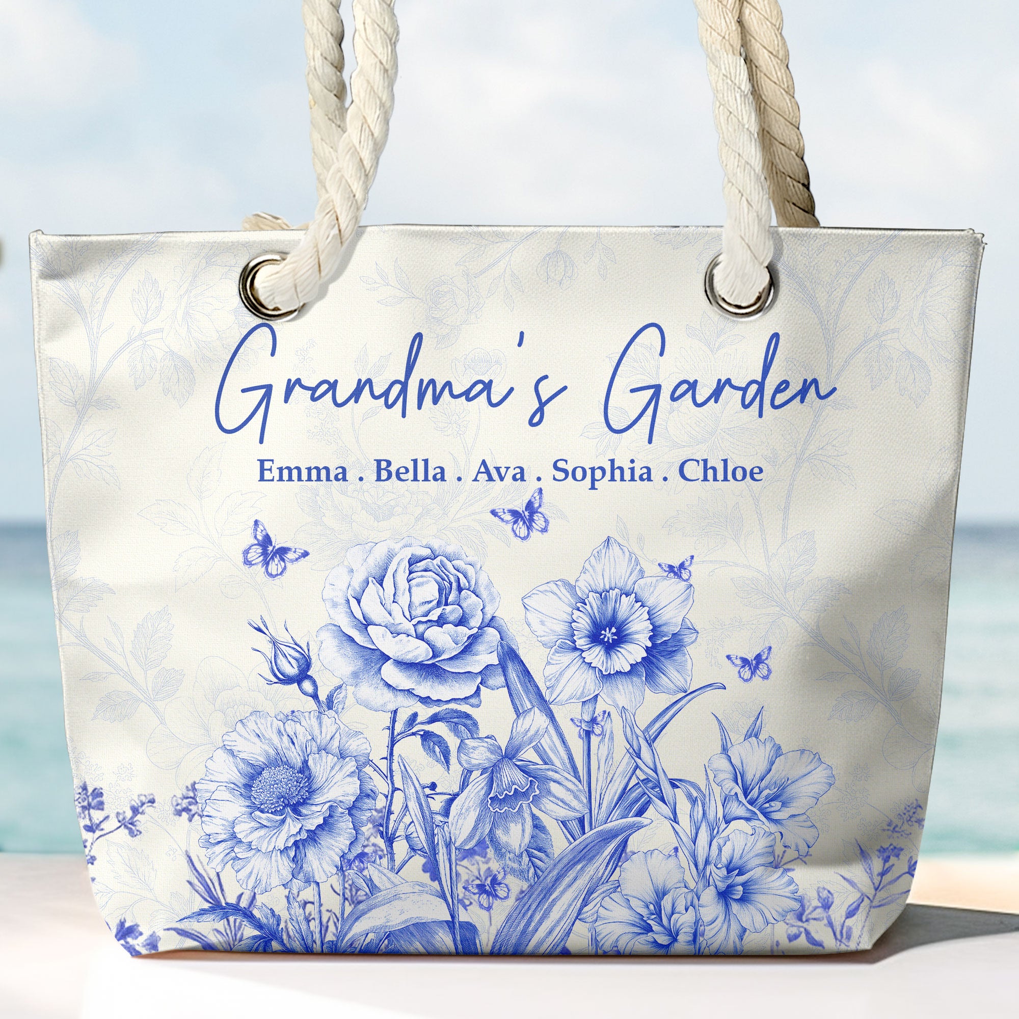 Grandma's Garden Toile De Jouy Style - Personalized Beach Bag
