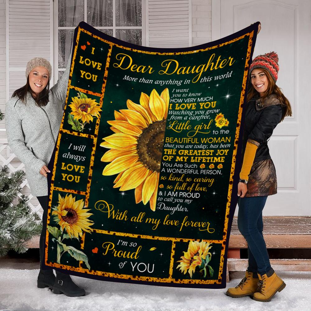 Custom Blanket Sunflower Dear Daughter Blanket - Fleece Blanket-A Loves Gift