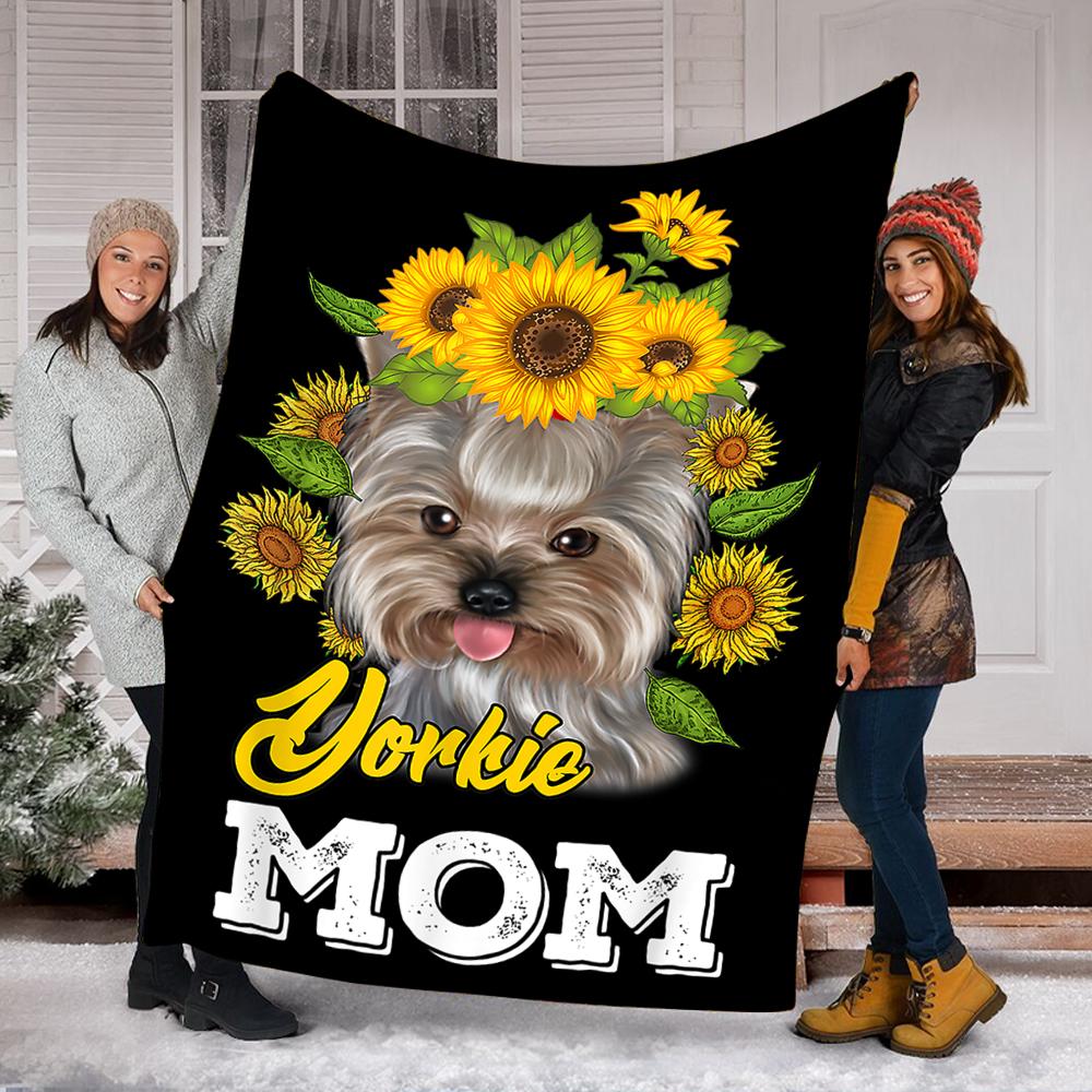 Yorkie Mom Sunflower Yorkie Dog Blanket - Gift For Mother's Day - Fleece Blanket-A Loves Gift