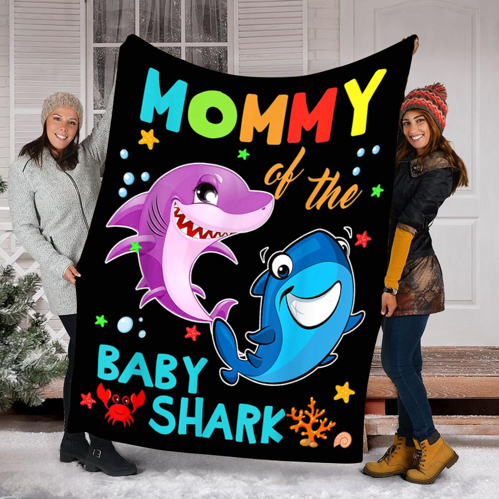Custom Blanket Mommy Of The Baby Shark Birthday Mommy Shark Blanket - Fleece Blanket-A Loves Gift