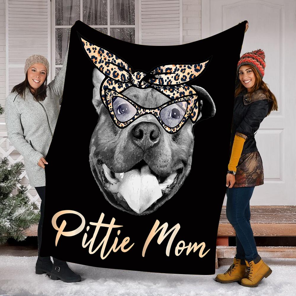 Custom Blanket Pittie Mom Cute Pitbull Mama Leopard Blanket - Fleece Blanket-A Loves Gift