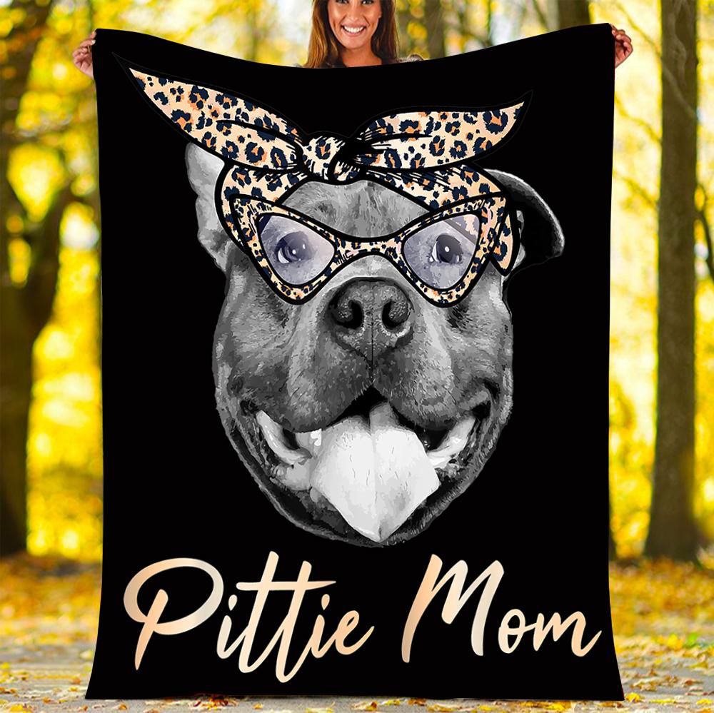 Custom Blanket Pittie Mom Cute Pitbull Mama Leopard Blanket - Fleece Blanket-A Loves Gift