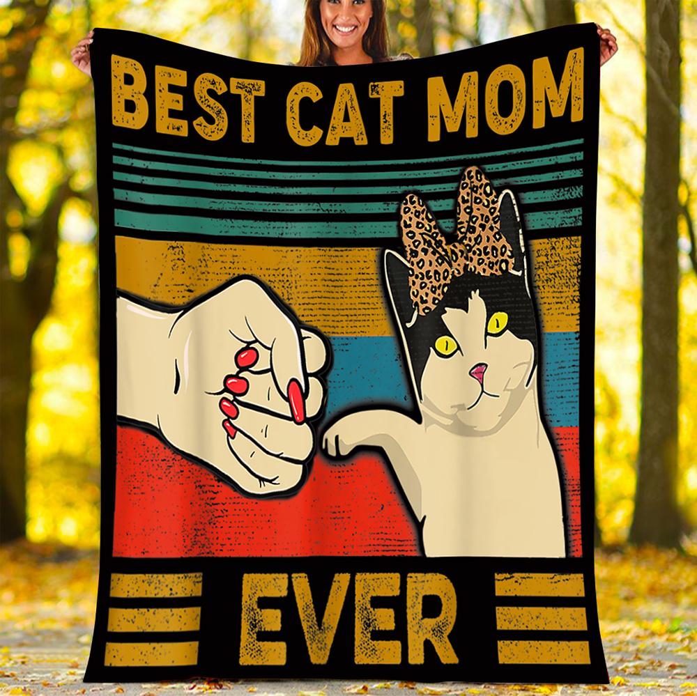 Custom Blanket Vintage Best Cat Mom Ever Fist Bump Blanket - Fleece Blanket-A Loves Gift