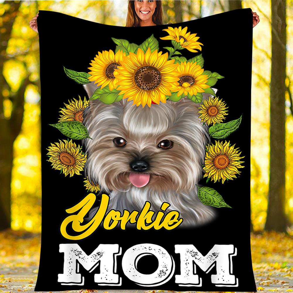 Yorkie Mom Sunflower Yorkie Dog Blanket - Gift For Mother's Day - Fleece Blanket-A Loves Gift
